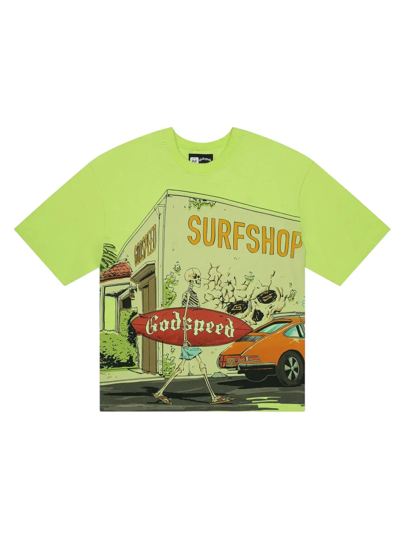 Мужская футболка с принтом Godspeed GS Surf Shop — изображение 1 из 2, лаймовый