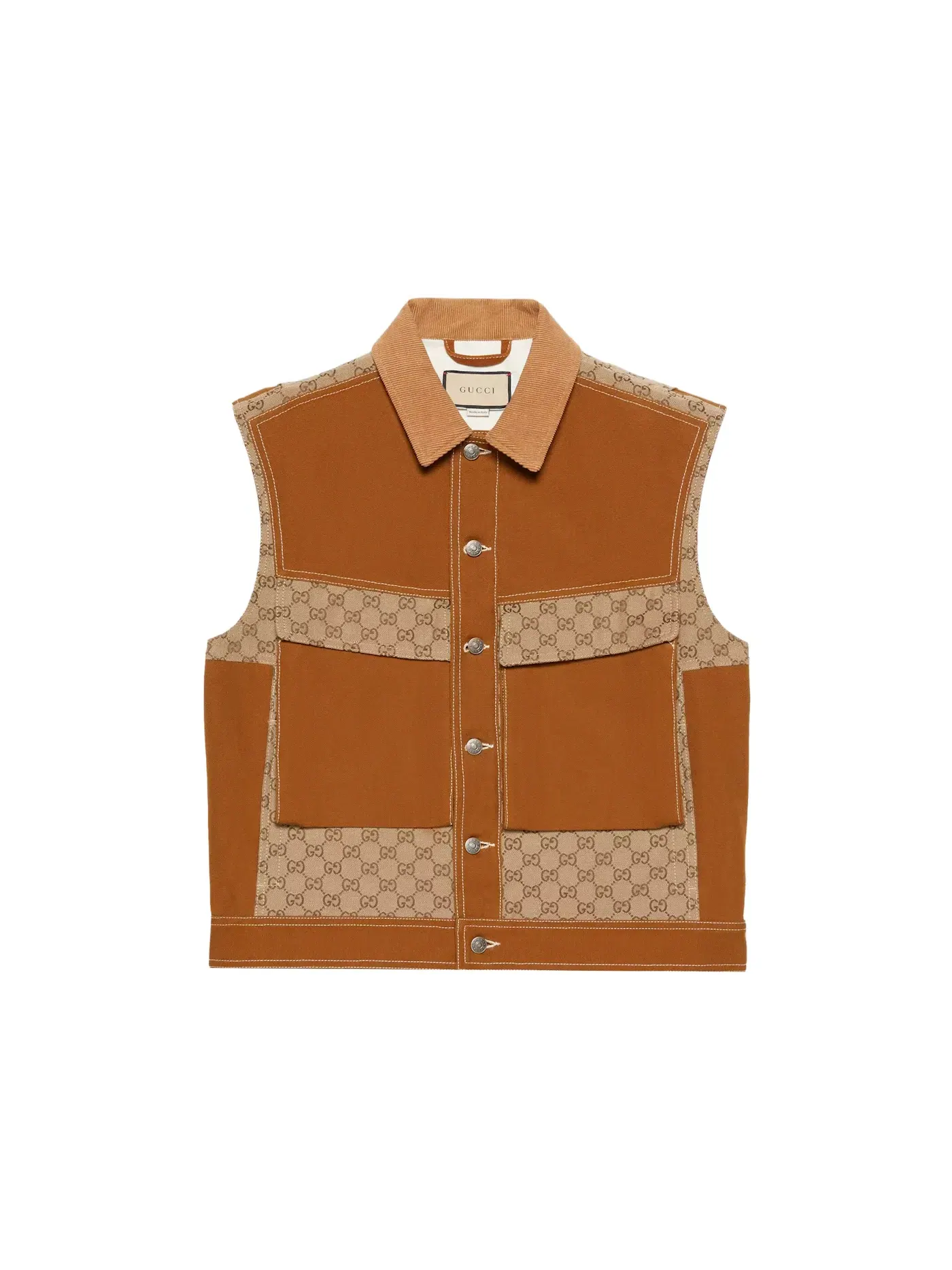 Мужской жилет с принтом GG Supreme Gucci, Gilet Gucci — изображение 1 из 1, коричневый