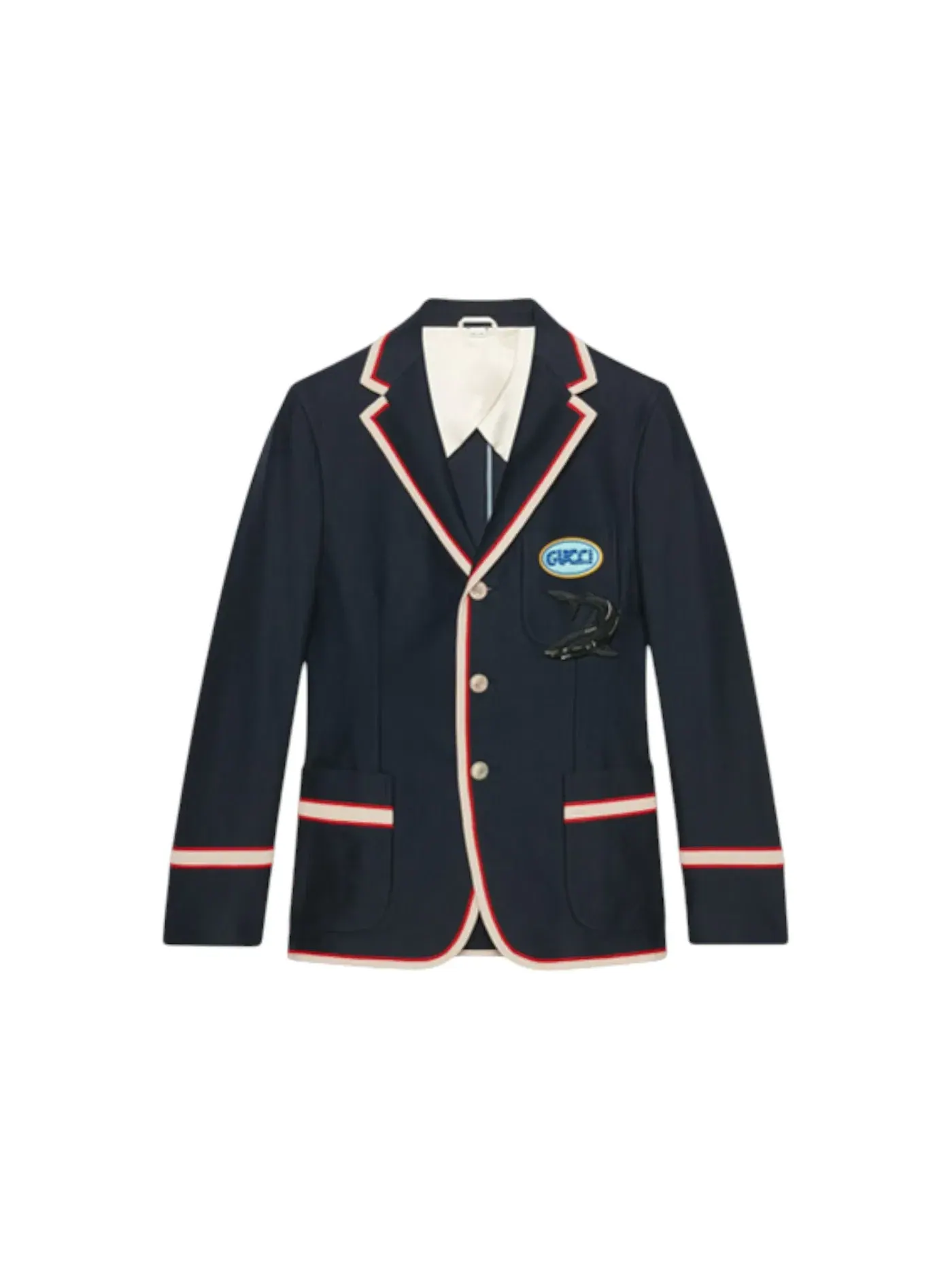 Мужской пиджак с вышивкой акулы Gucci Blazer — изображение 1 из 1, темно-синий