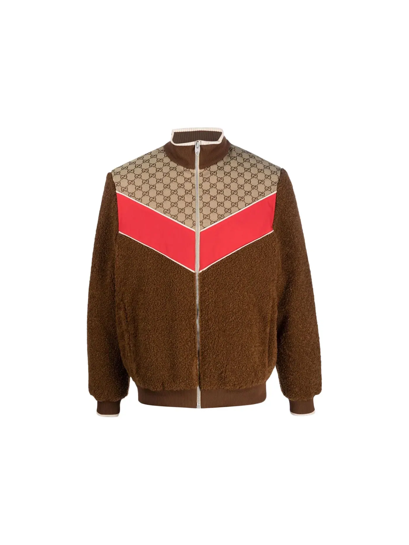 Мужская куртка с принтом GG Monogram-Pattern Zip-Up Jacket Gucci — изображение 1 из 1, коричневый/розовый