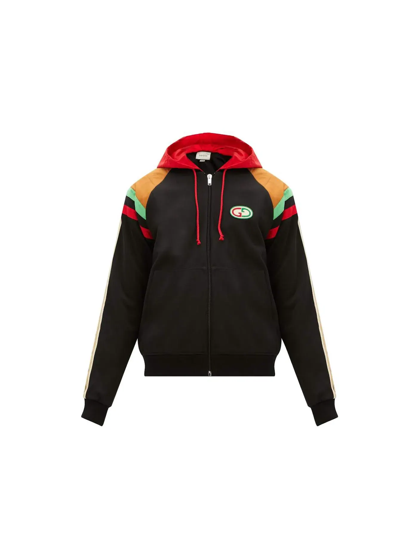 Мужская куртка-бомбер с капюшоном с принтом Gucci GG Patch Web Stripe — изображение 1 из 1, черный/мульти