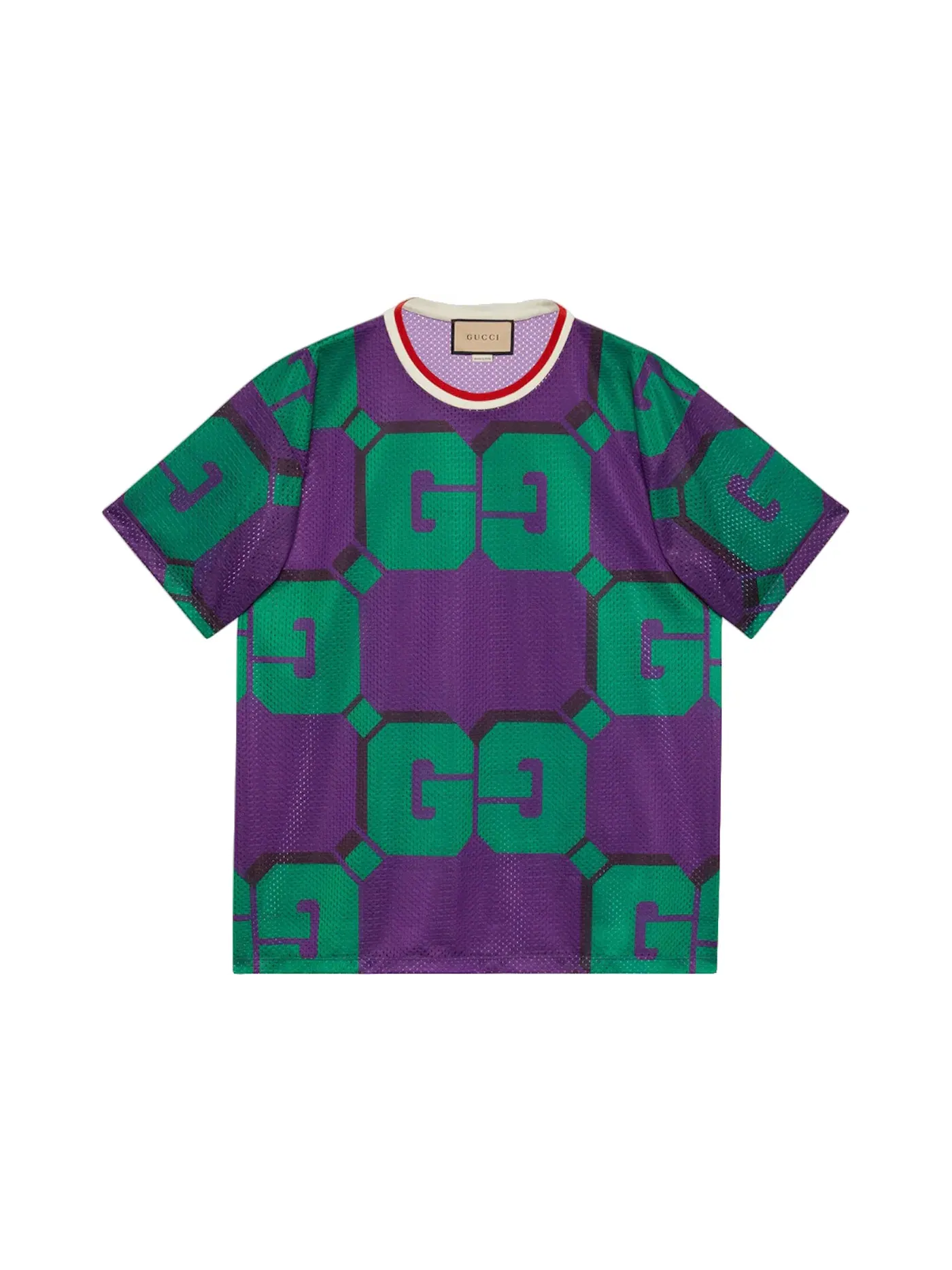 Мужская футболка с принтом Gucci GG Print Mesh — изображение 1 из 1, фиолетовый/зеленый