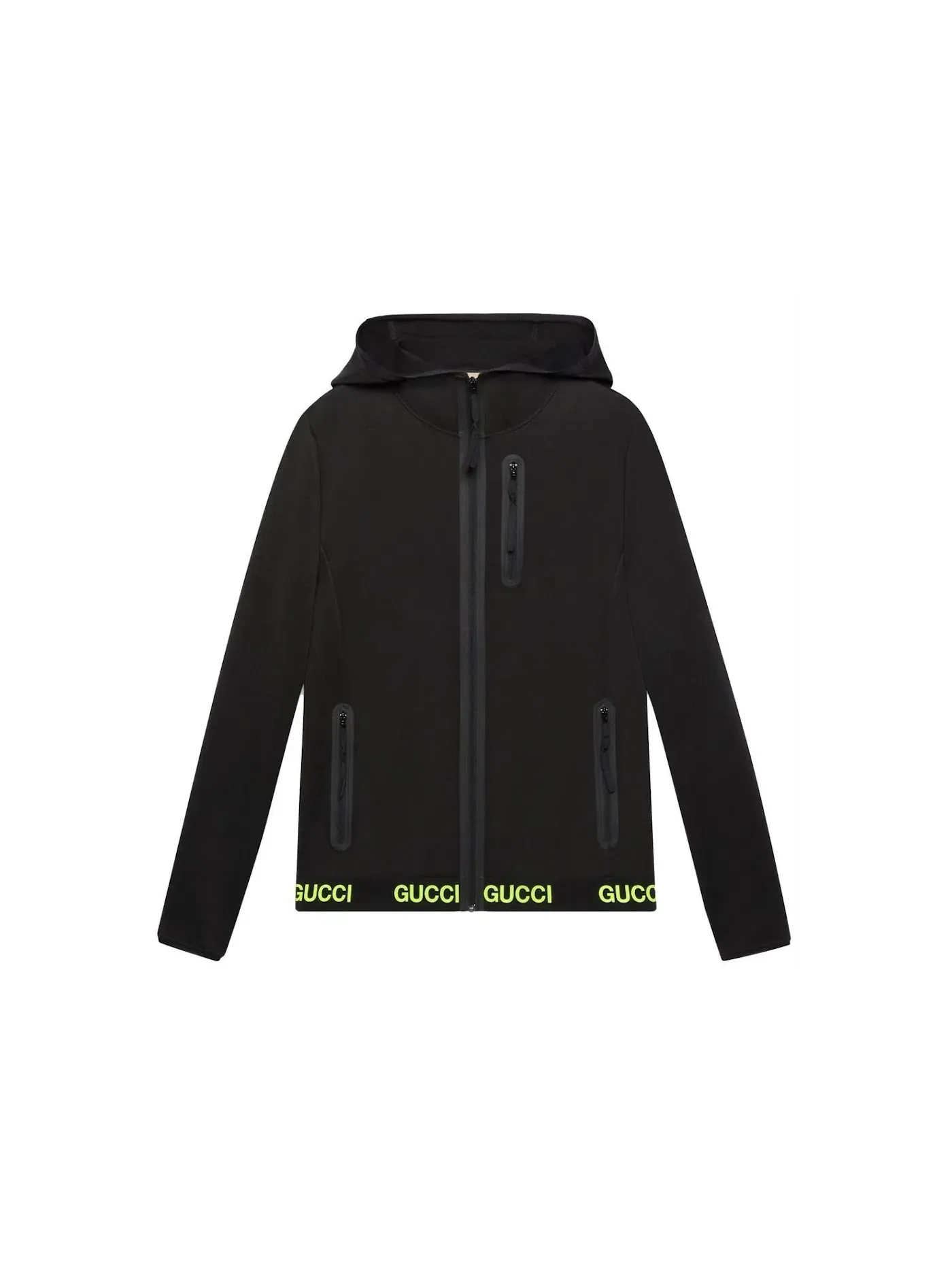 Женская куртка с принтом, Logo-Print Hooded Technical Jacket Gucci — изображение 1 из 1, черный желтый