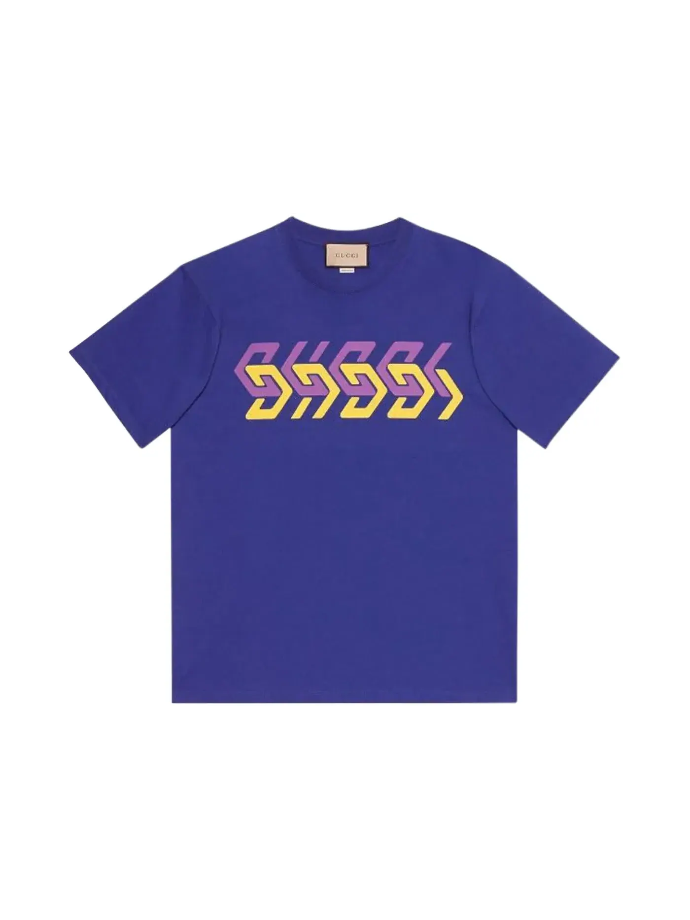 Мужская футболка с принтом Mirror Logo-Print T-shirt Gucci — изображение 1 из 1, синий/фиолетовый/желтый