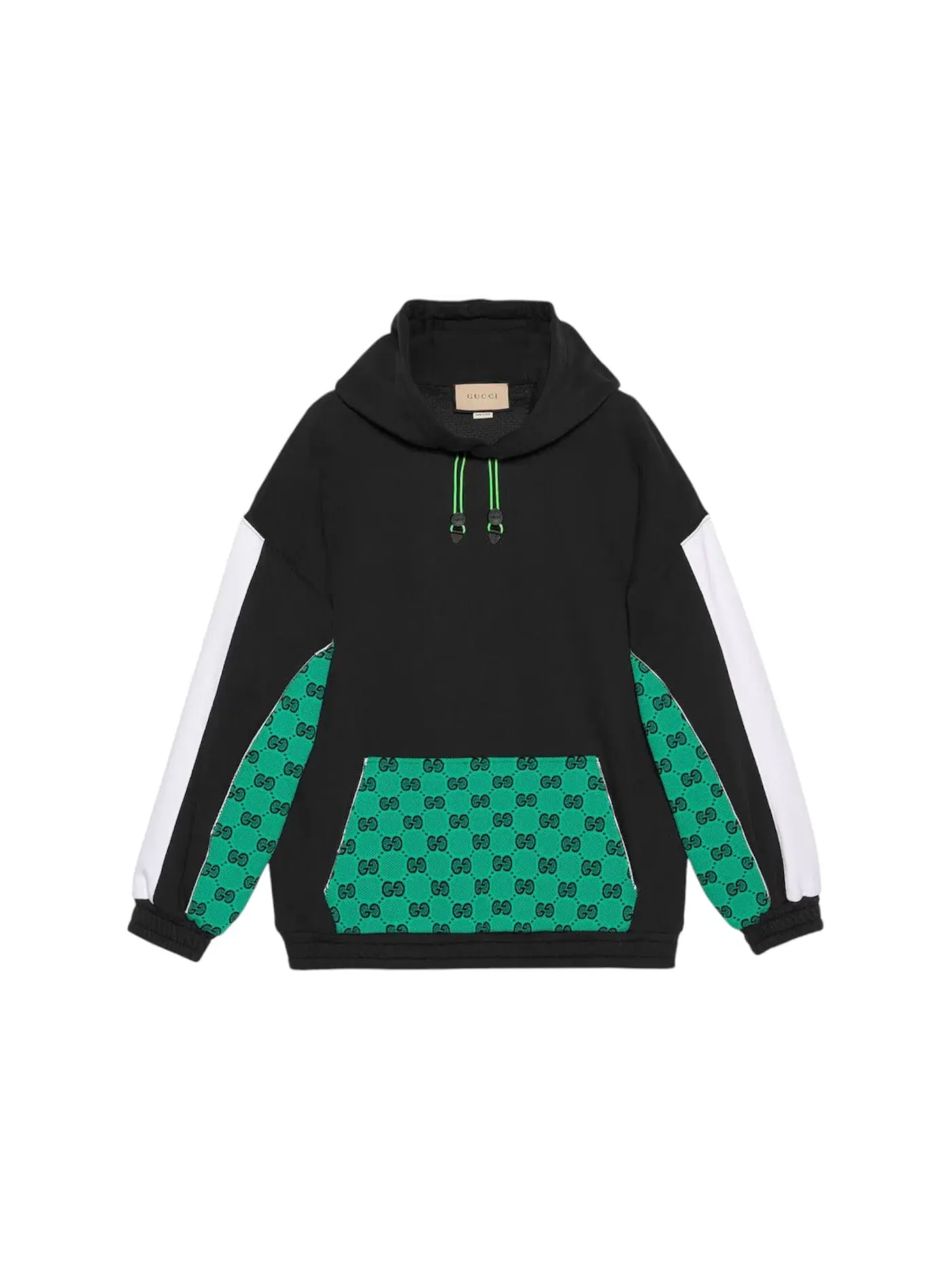 Мужской худи с монограммой Gucci Hoodie — изображение 1 из 1, черный/зеленый