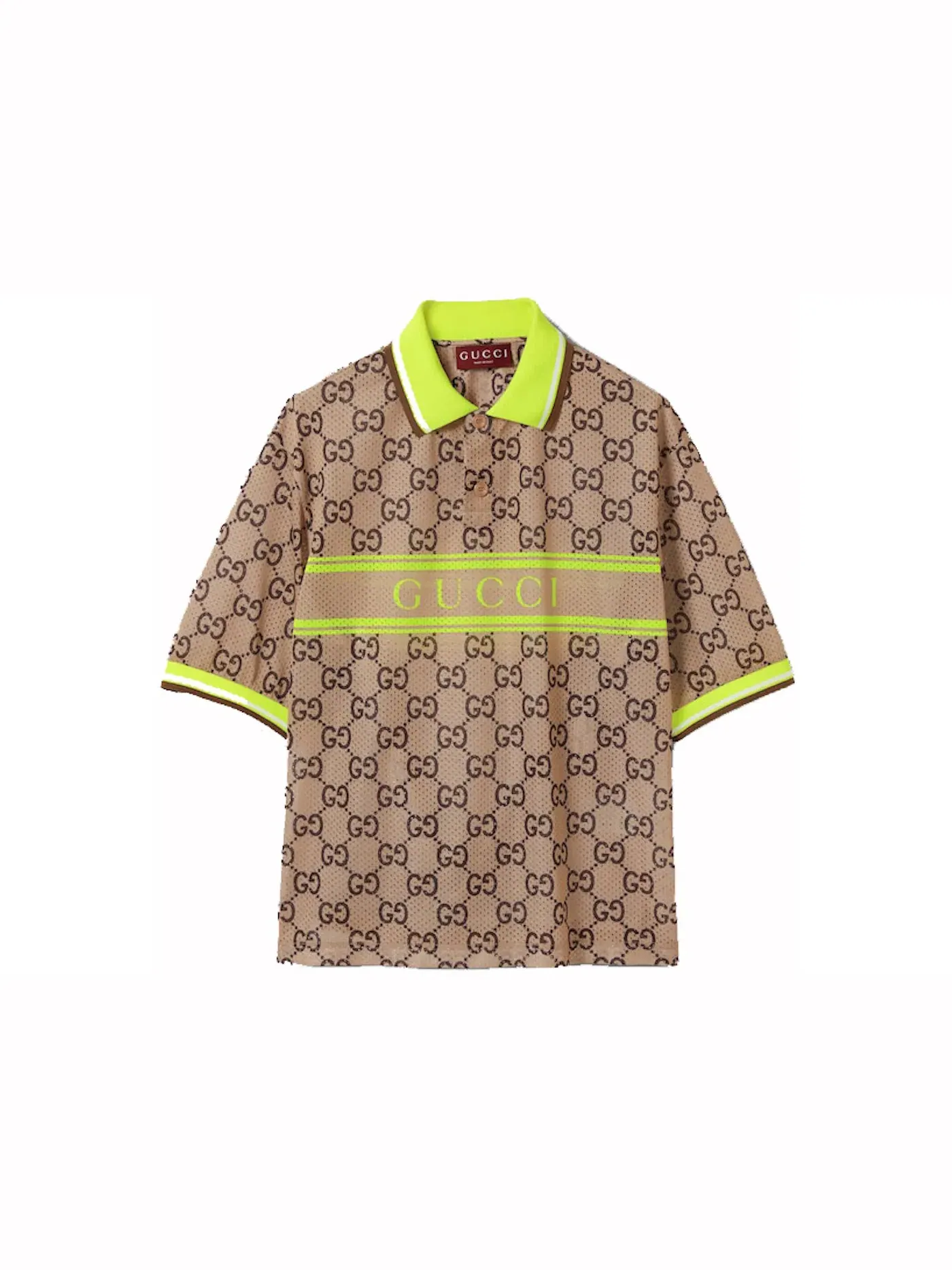 Мужское поло GG Print с сетчатым материалом Gucci — изображение 1 из 1, бежевый
