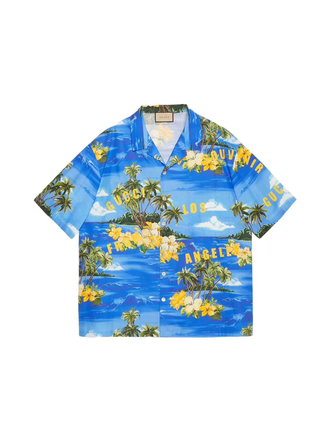 Мужская рубашка с принтом Shirt Gucci — изображение 1 из 1, синий/зеленый/желтый