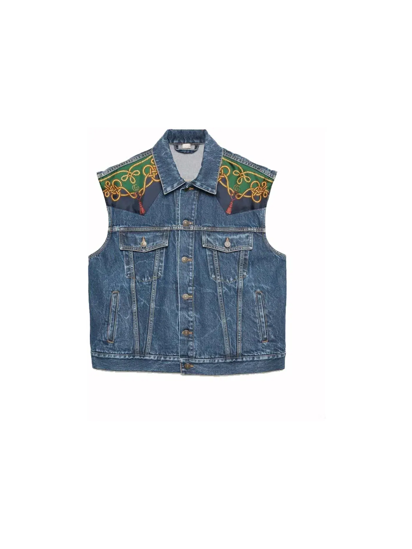 Мужской джинсовый жилет из денима с шелковым шарфом Vest Gucci — изображение 1 из 1, синий