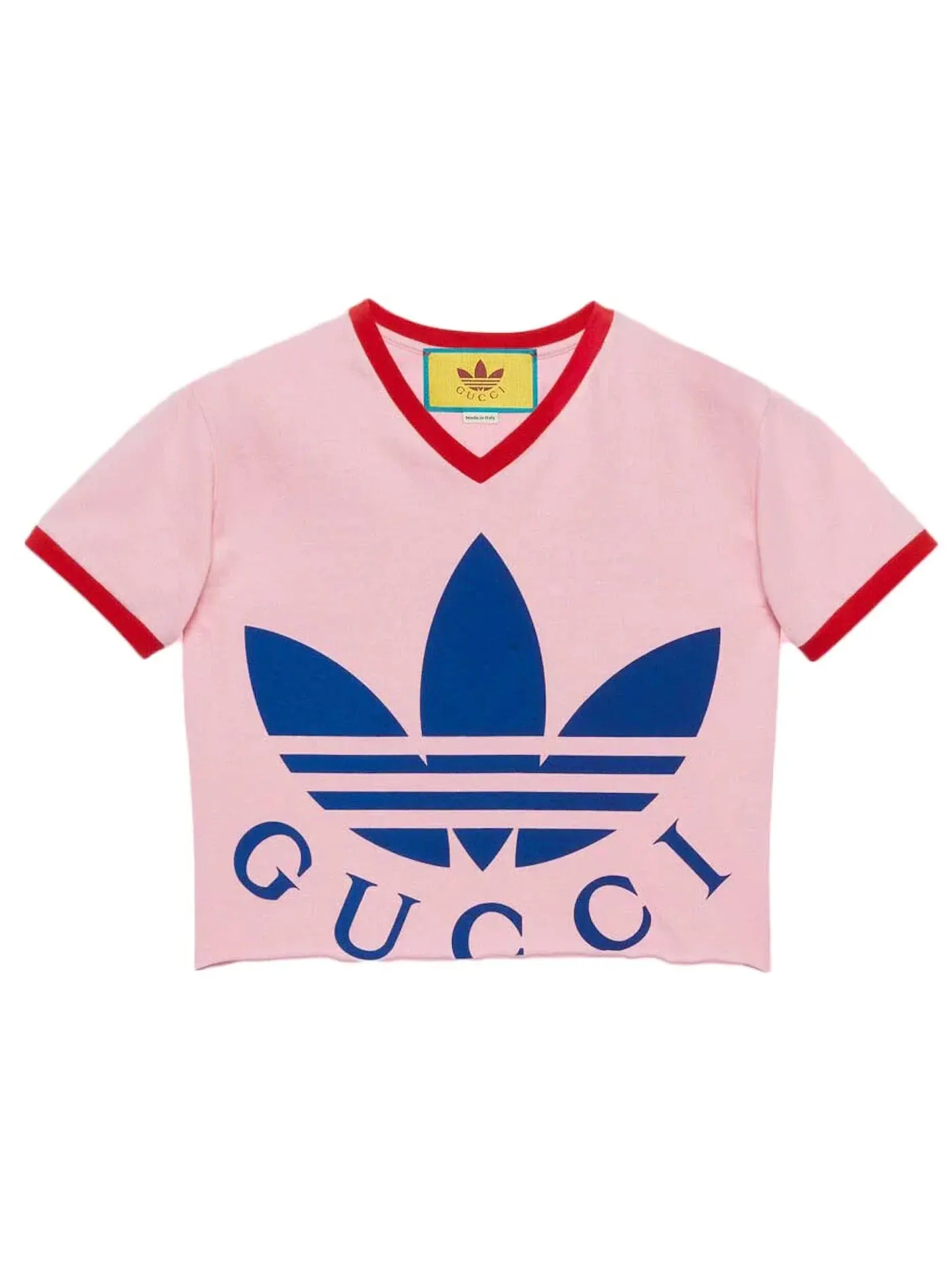 Женская футболка укороченная с принтом Gucci x Adidas T-Shirt Gucci — изображение 1 из 1, розовый