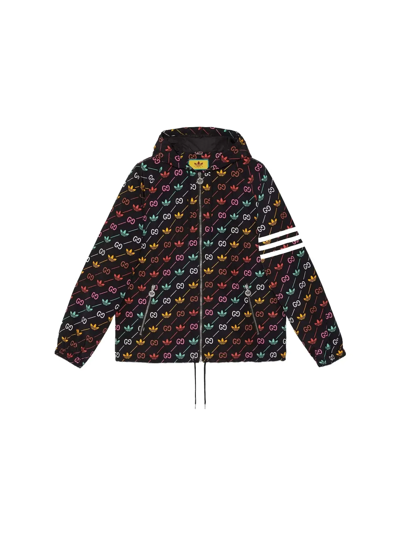 Мужская куртка с принтом Gucci x Adidas GG Trefoil Stripe — изображение 1 из 1, черный мульти