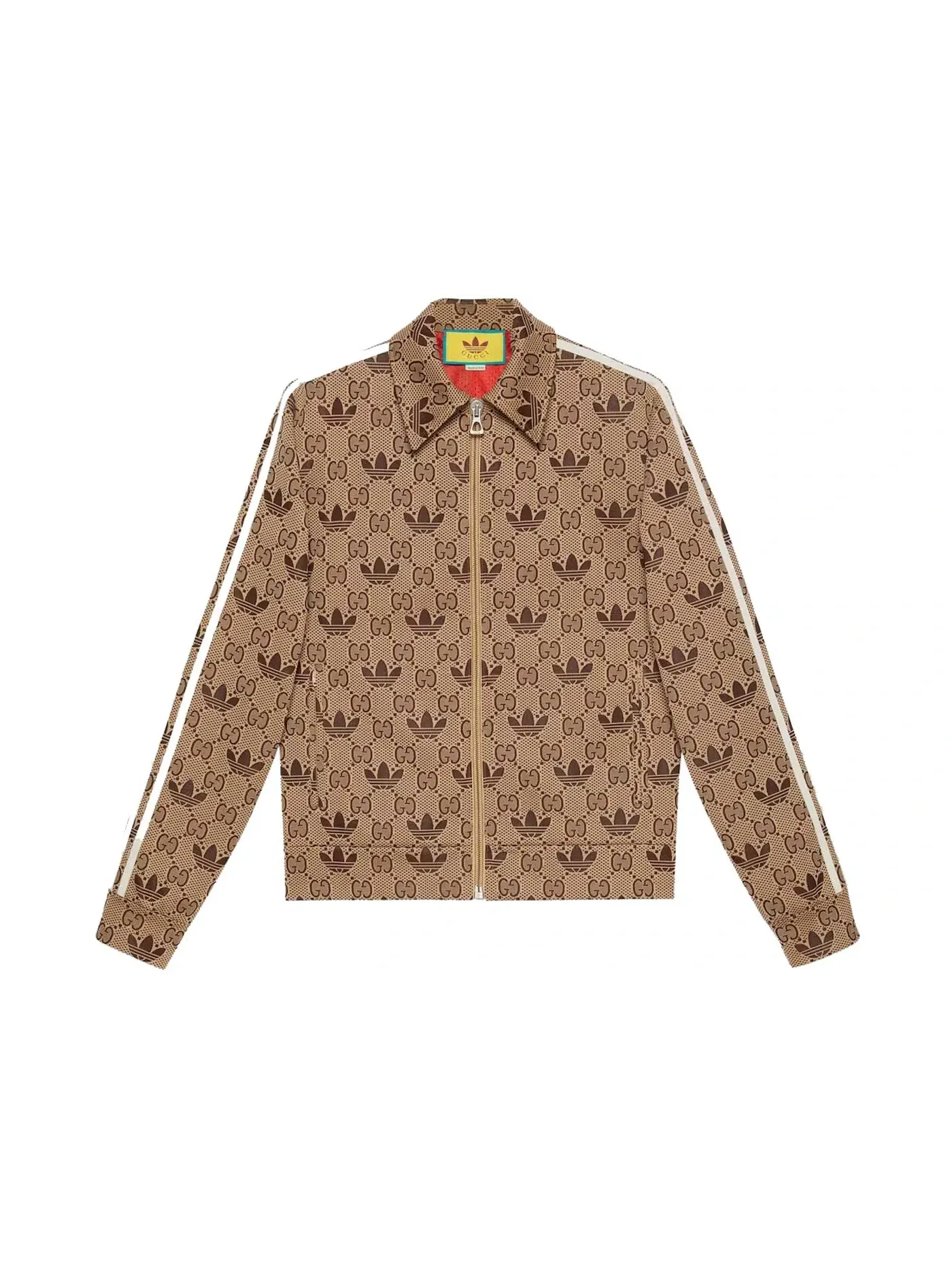 Мужская куртка-молния с принтом GG Trefoil Gucci Adidas — изображение 1 из 1, бежевый