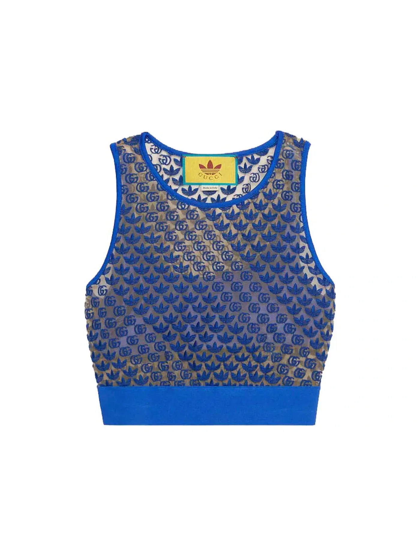Женский топ с принтом Gucci x Adidas GG Tulle Top — изображение 1 из 2, синий