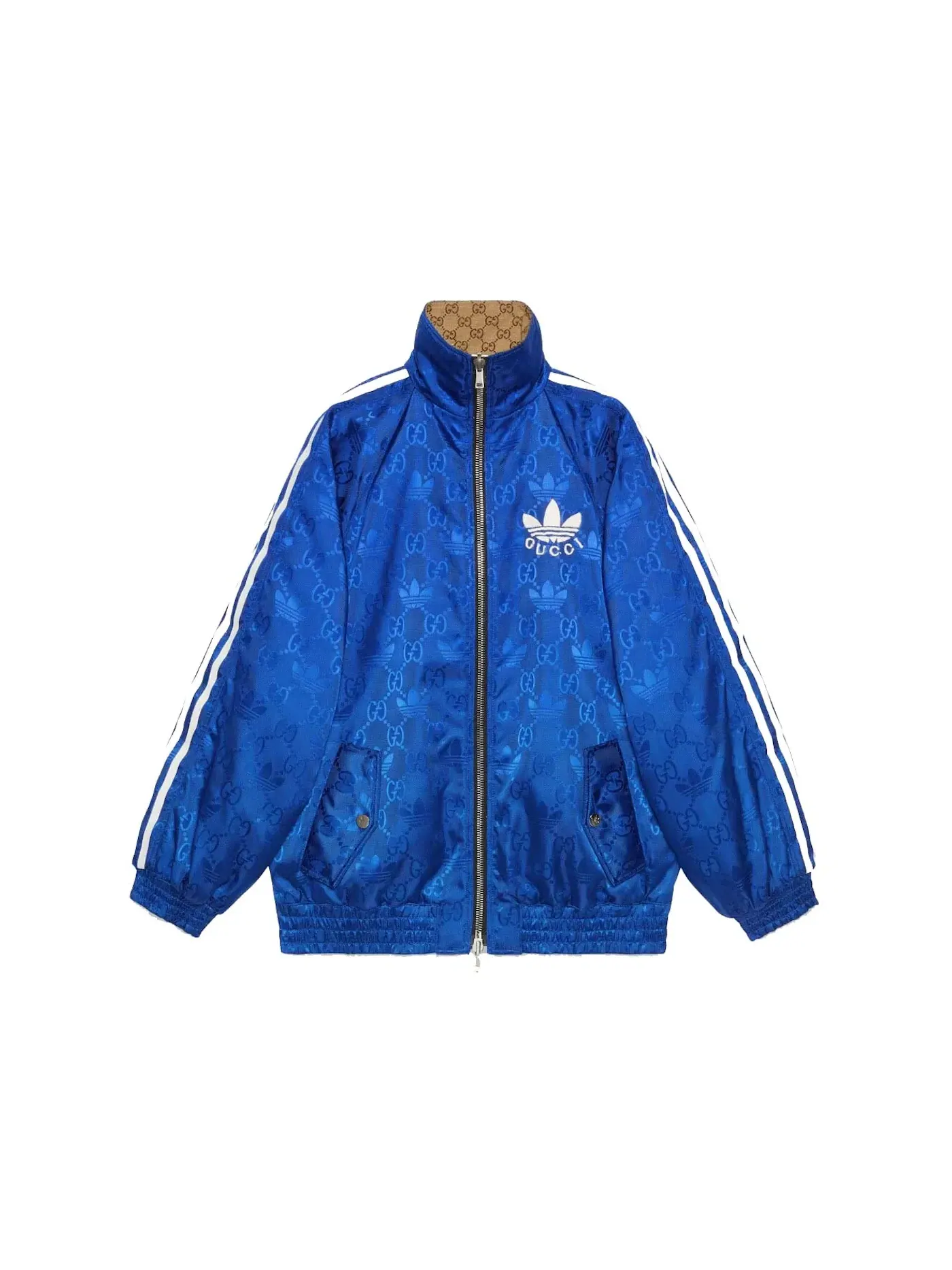 Мужская куртка двусторонняя с принтом GG Monogram Jacket Gucci — изображение 2 из 2, бежевый//синий