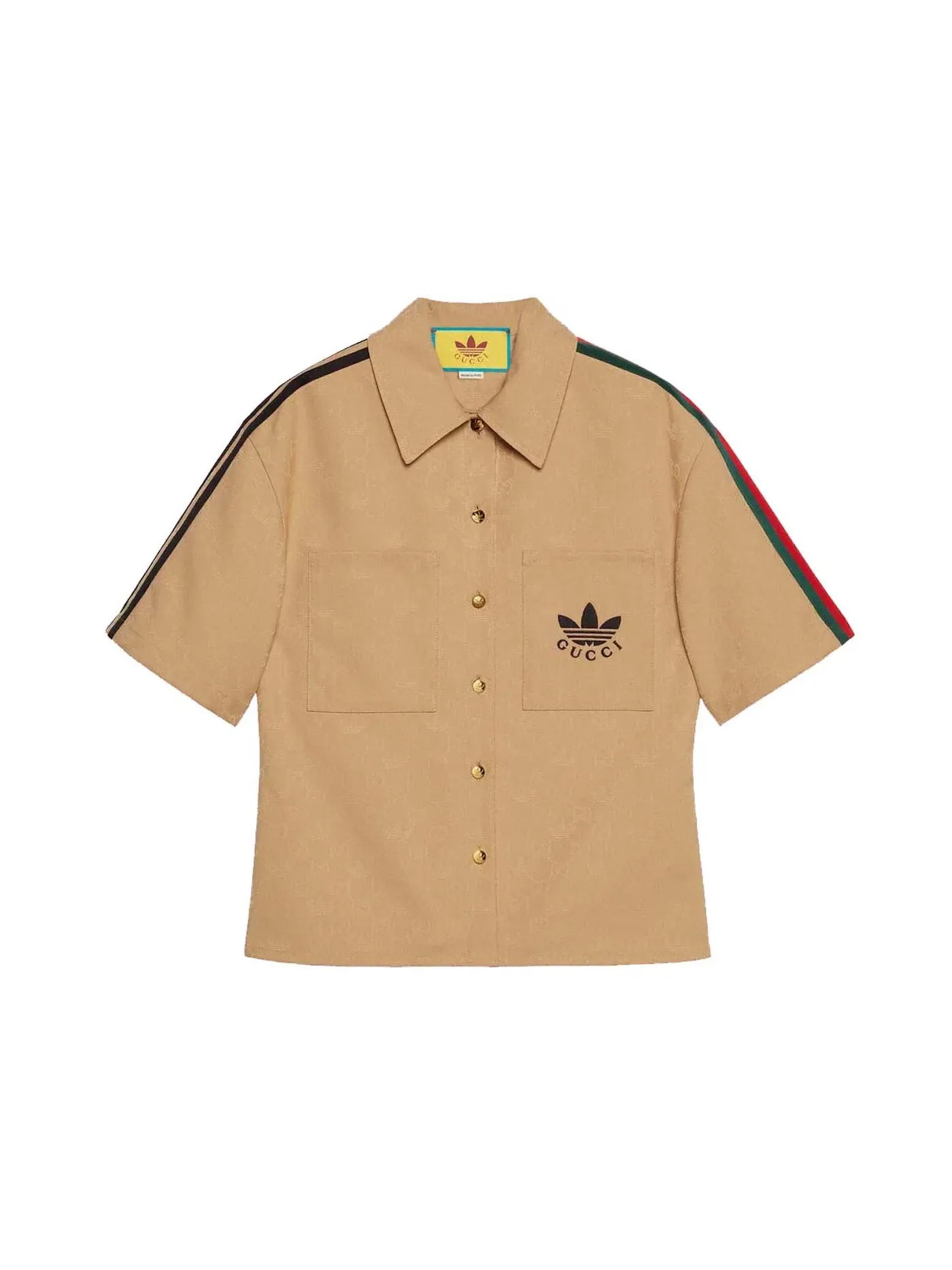 Женская рубашка с жаккардовым узором Gucci x Adidas Shirt — изображение 1 из 2, бежевый