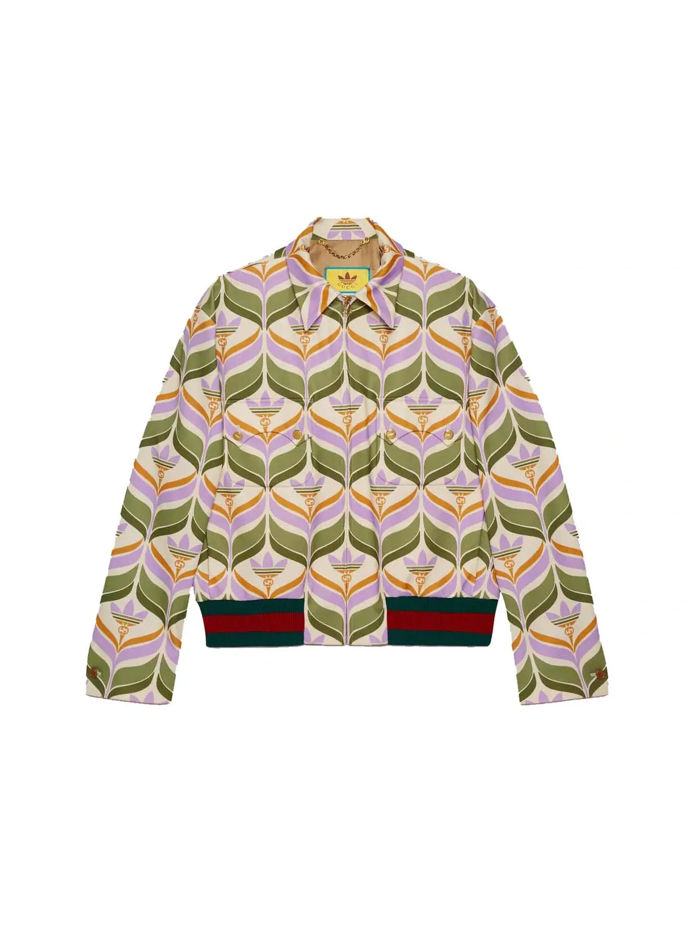 Мужская куртка с принтом Trefoil Gucci x Adidas — изображение 1 из 2, зеленый/слоновая кость