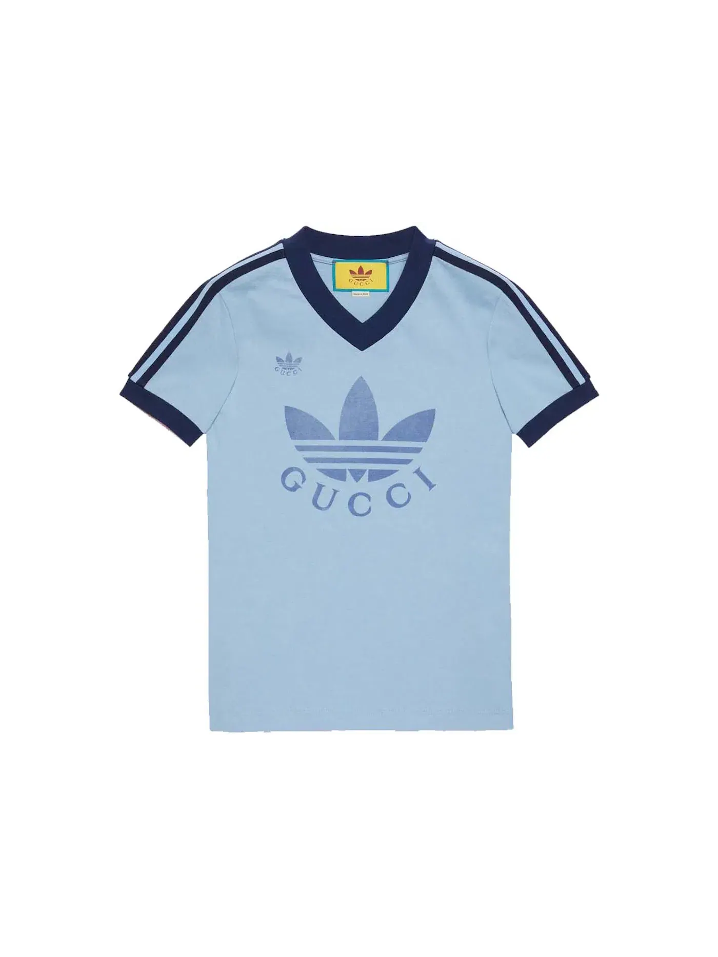 Женская футболка с V-образным вырезом Gucci x Adidas T-Shirt — изображение 1 из 1, светлый синий