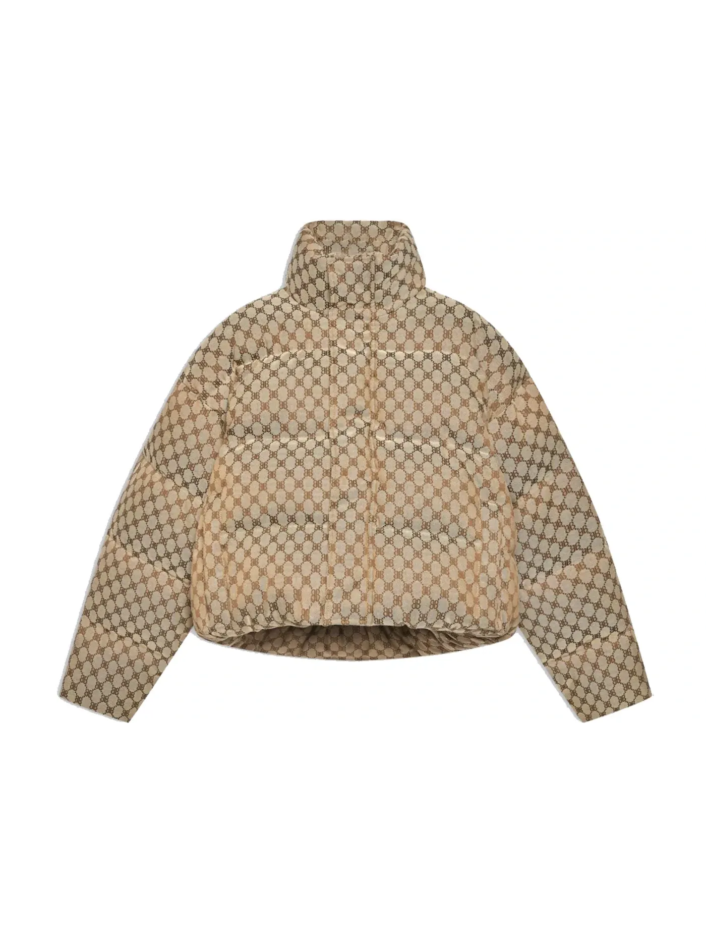 Женская пуховая куртка с принтом Hacker Project Gucci x Balenciaga — изображение 1 из 2, бежевый
