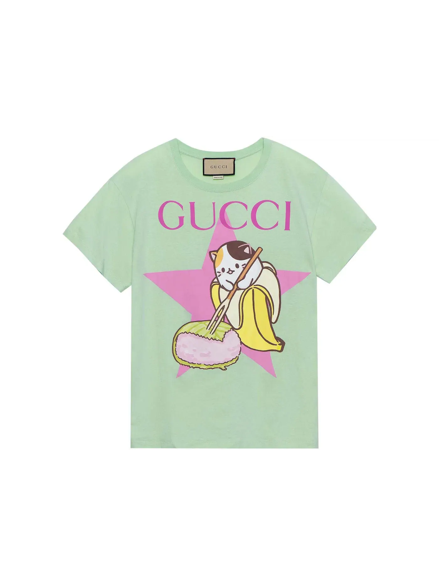 Женская футболка с принтом Gucci x Bananya Printed T-shirt Gucci — изображение 1 из 1, зеленый