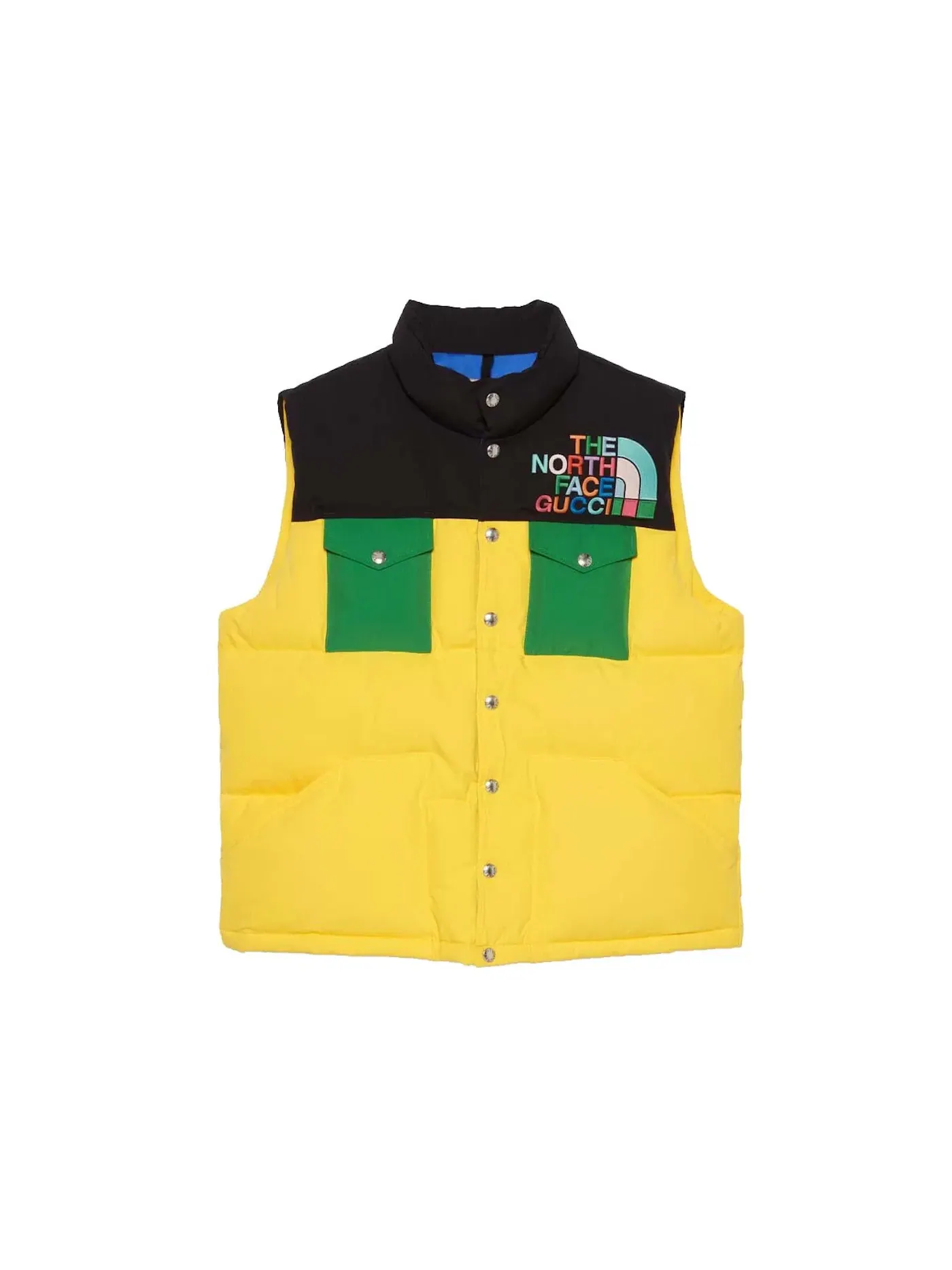 Женский жилет с принтом Gucci x The North Face Down Vest — изображение 1 из 2, желтый/черный/зеленый