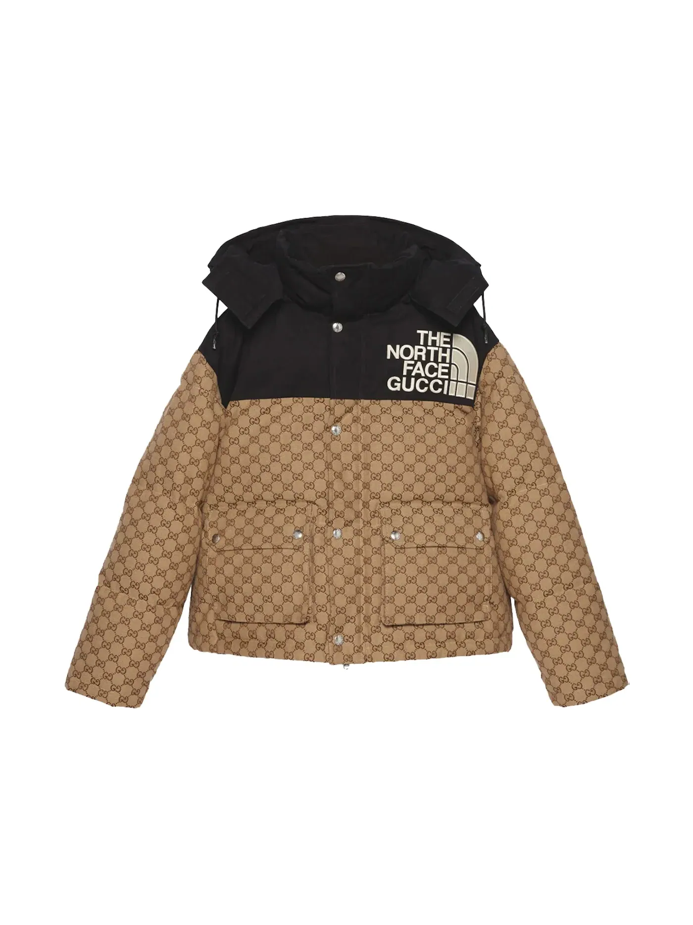 Женская куртка-пуховик с принтом GG Jacket Gucci — изображение 1 из 1, черный бежевый