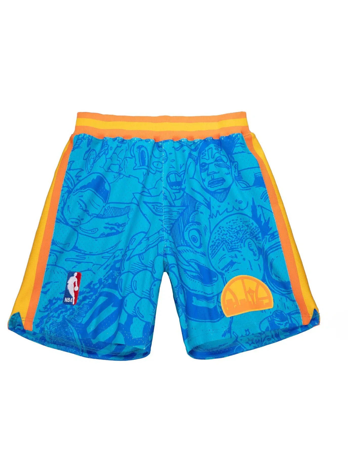 Мужские шорты с принтом Hebru Brantley x Mitchell & Ness Seattle Sonics Shorts — изображение 1 из 3, синий
