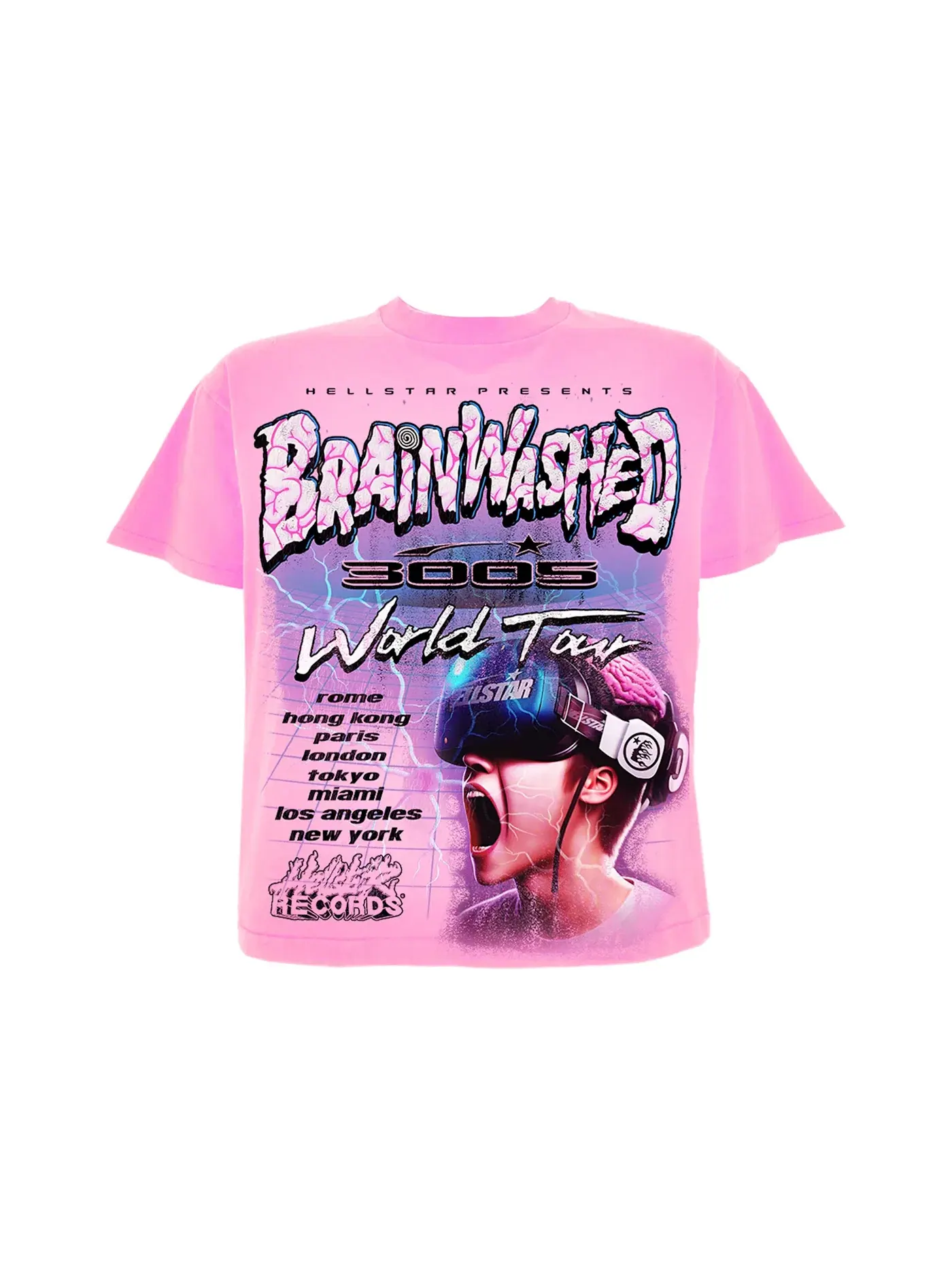 Унисекс футболка с принтом Hellstar Brainwashed World Tour T-Shirt Hellstar — изображение 1 из 2, розовый