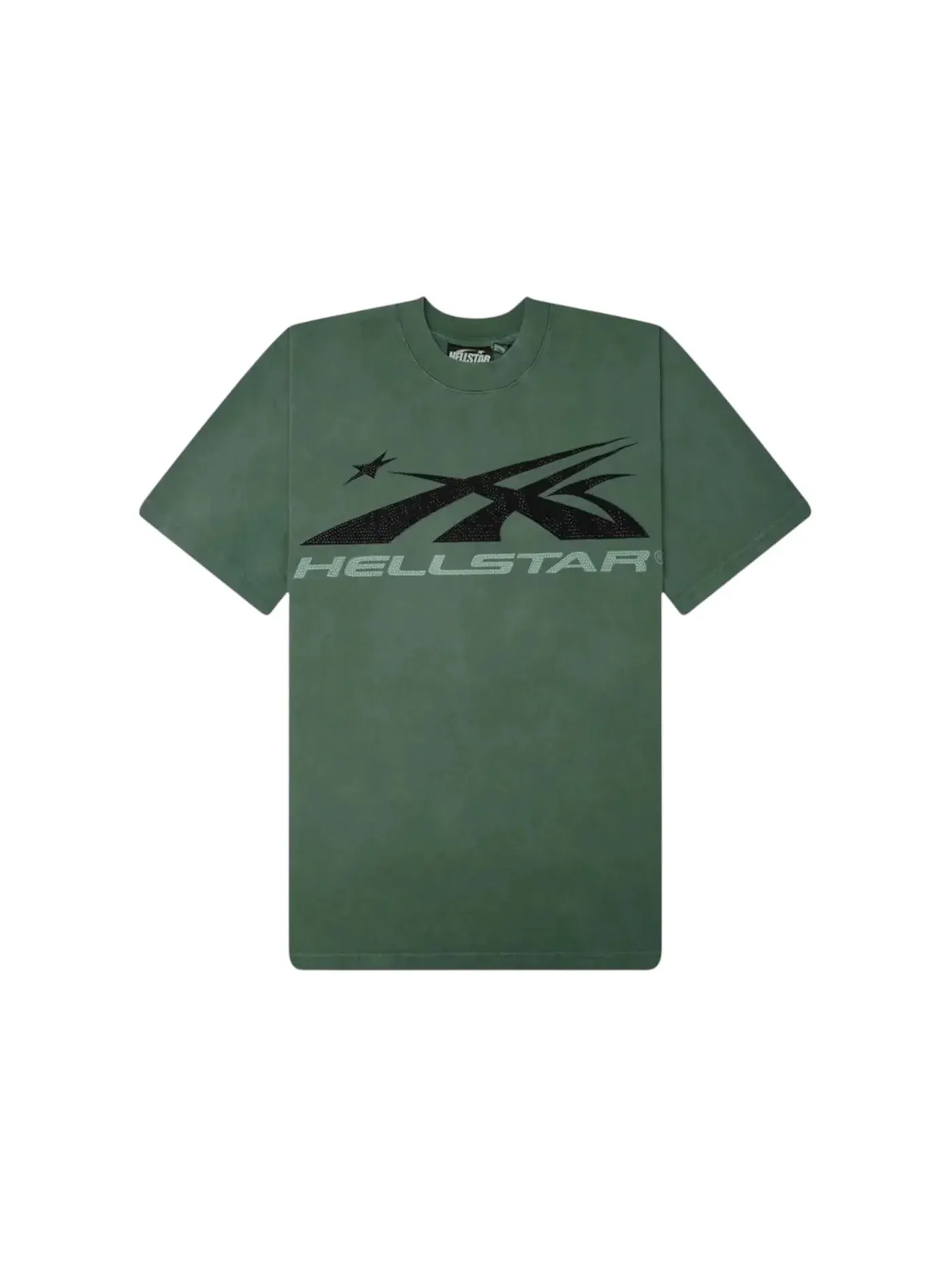 Мужская футболка с принтом Hellstar Classic Logo Rhinestones Tee — изображение 1 из 2, зеленый
