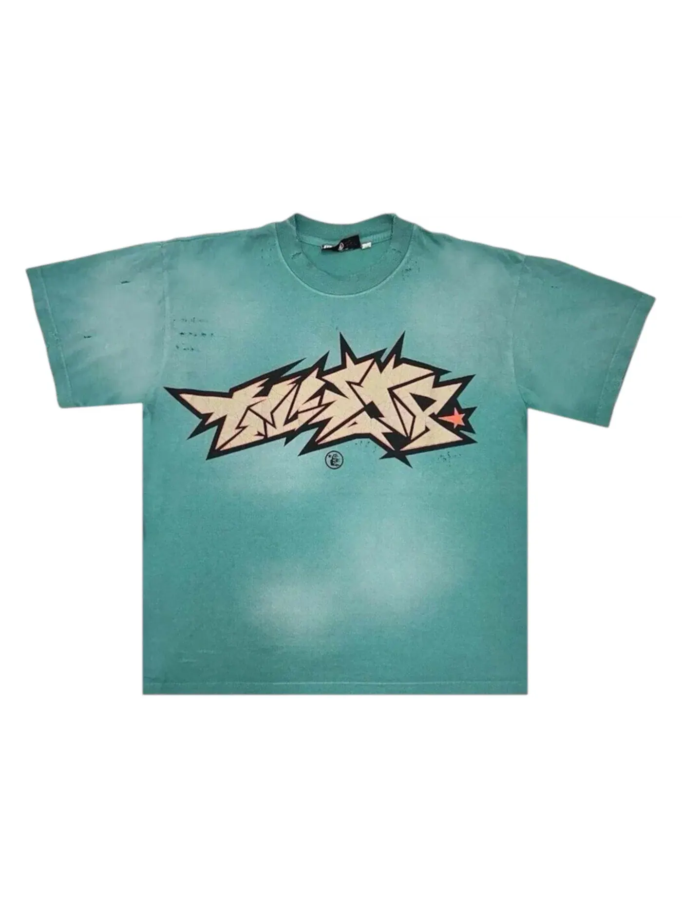 Мужская футболка с принтом Hellstar Cracked Logo Print Hellstar, Washed Teal