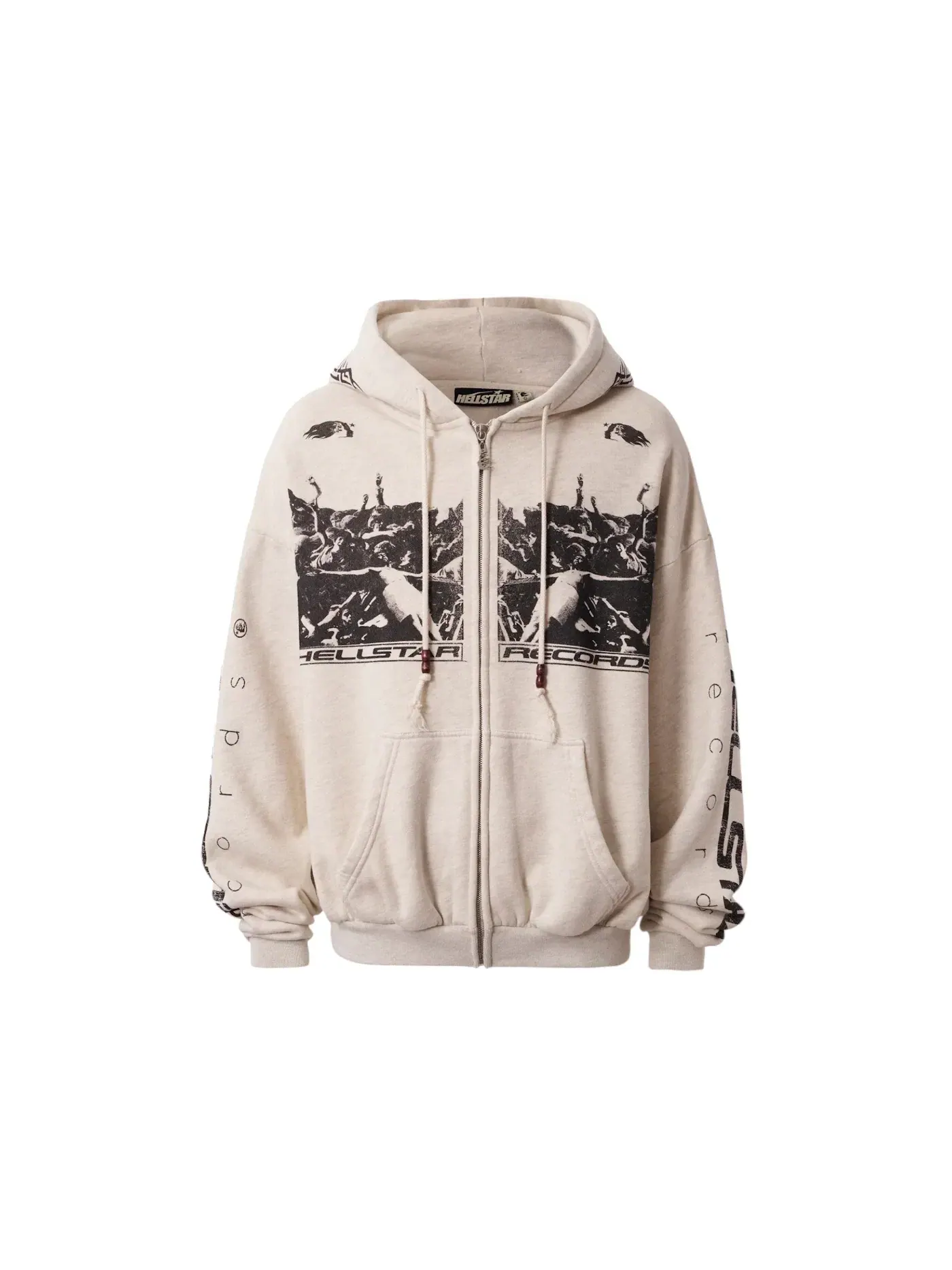 Мужская худи с принтом Hellstar Moshpit Zip-Up Hoodie — изображение 1 из 1, овсяный