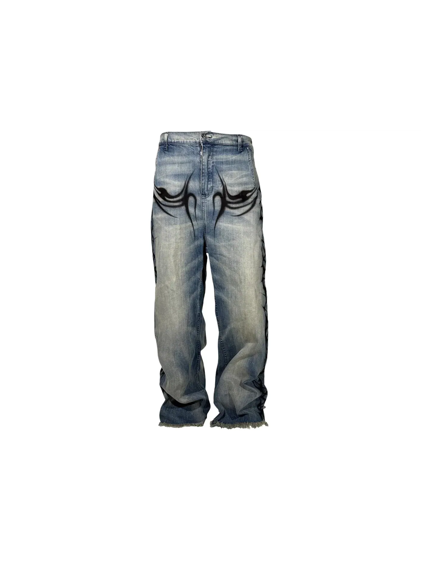 Мужские джинсы с необработанным краем и аэрографией Hellstar Jeans — изображение 1 из 2, синий