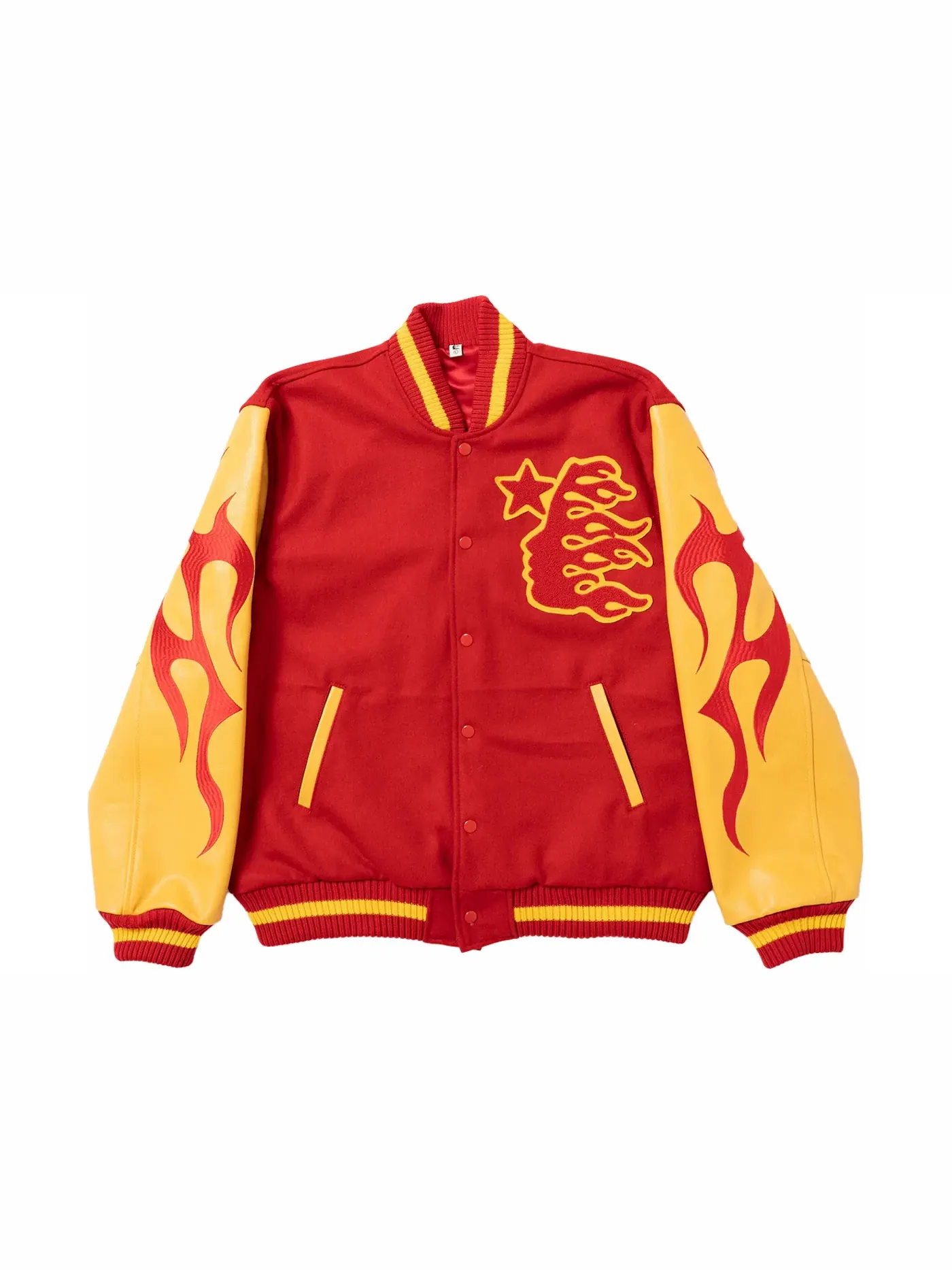 Мужская куртка-бомбер с вышивкой Hellstar Records Werewolf Letterman Jacket Hellstar — изображение 1 из 2, красный/желтый