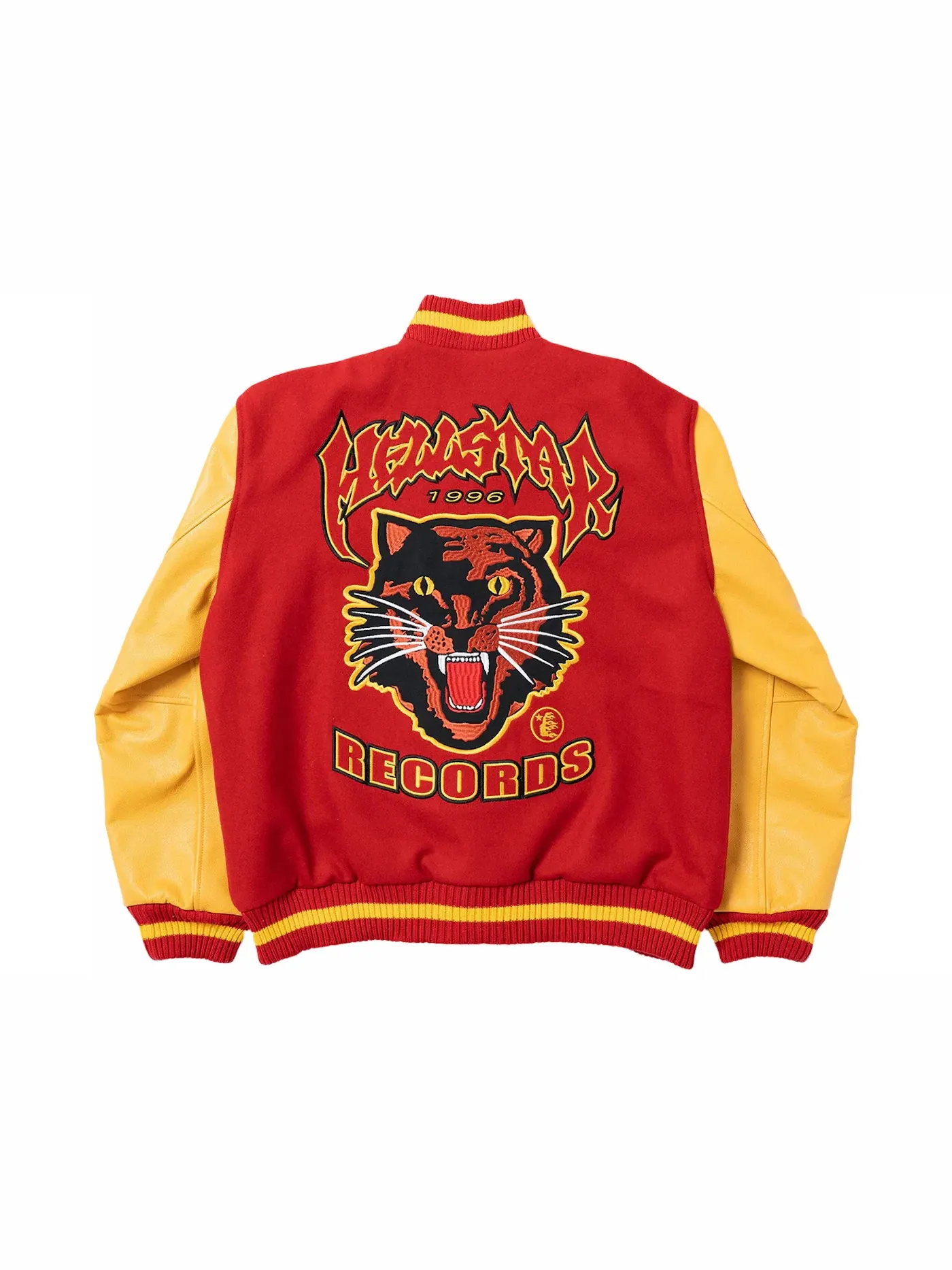 Мужская куртка-бомбер с вышивкой Hellstar Records Werewolf Letterman Jacket Hellstar — изображение 2 из 2, красный/желтый