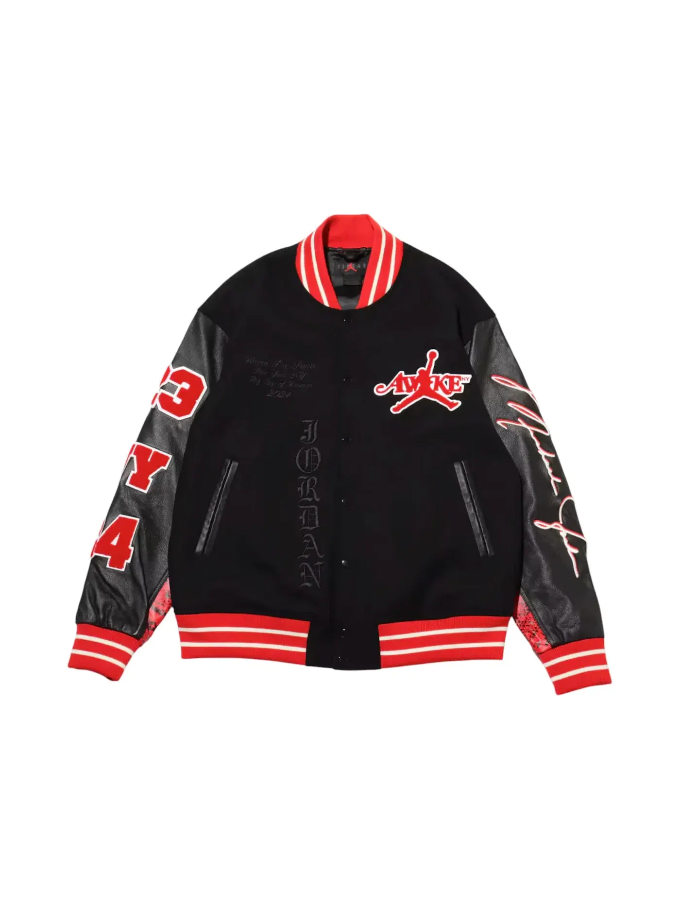 Мужская куртка-бомбер с принтом Jordan x Awake NY Varsity Jacket — изображение 1 из 3, красный/черный