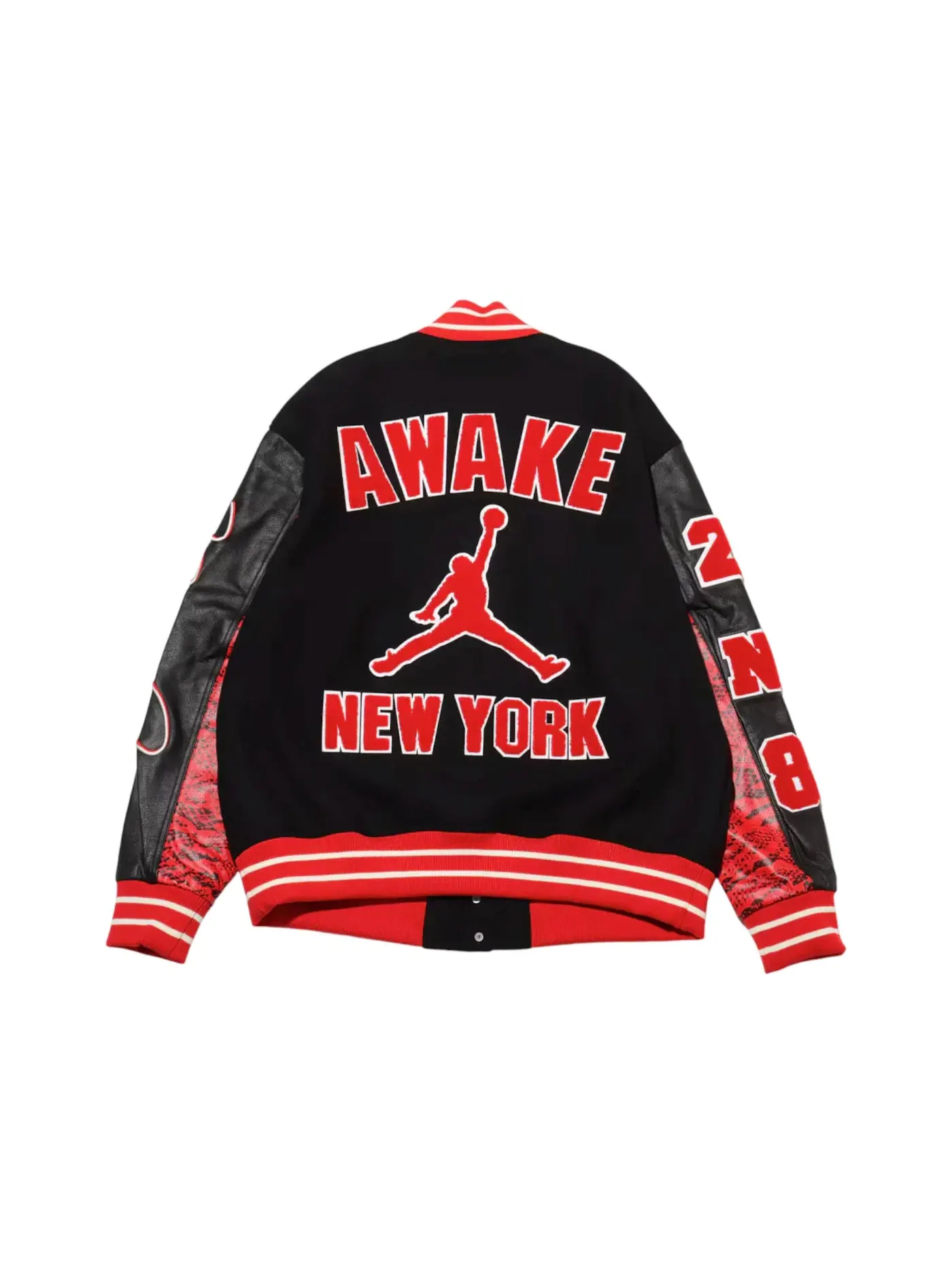 Мужская куртка-бомбер с принтом Jordan x Awake NY Varsity Jacket — изображение 3 из 3, красный/черный