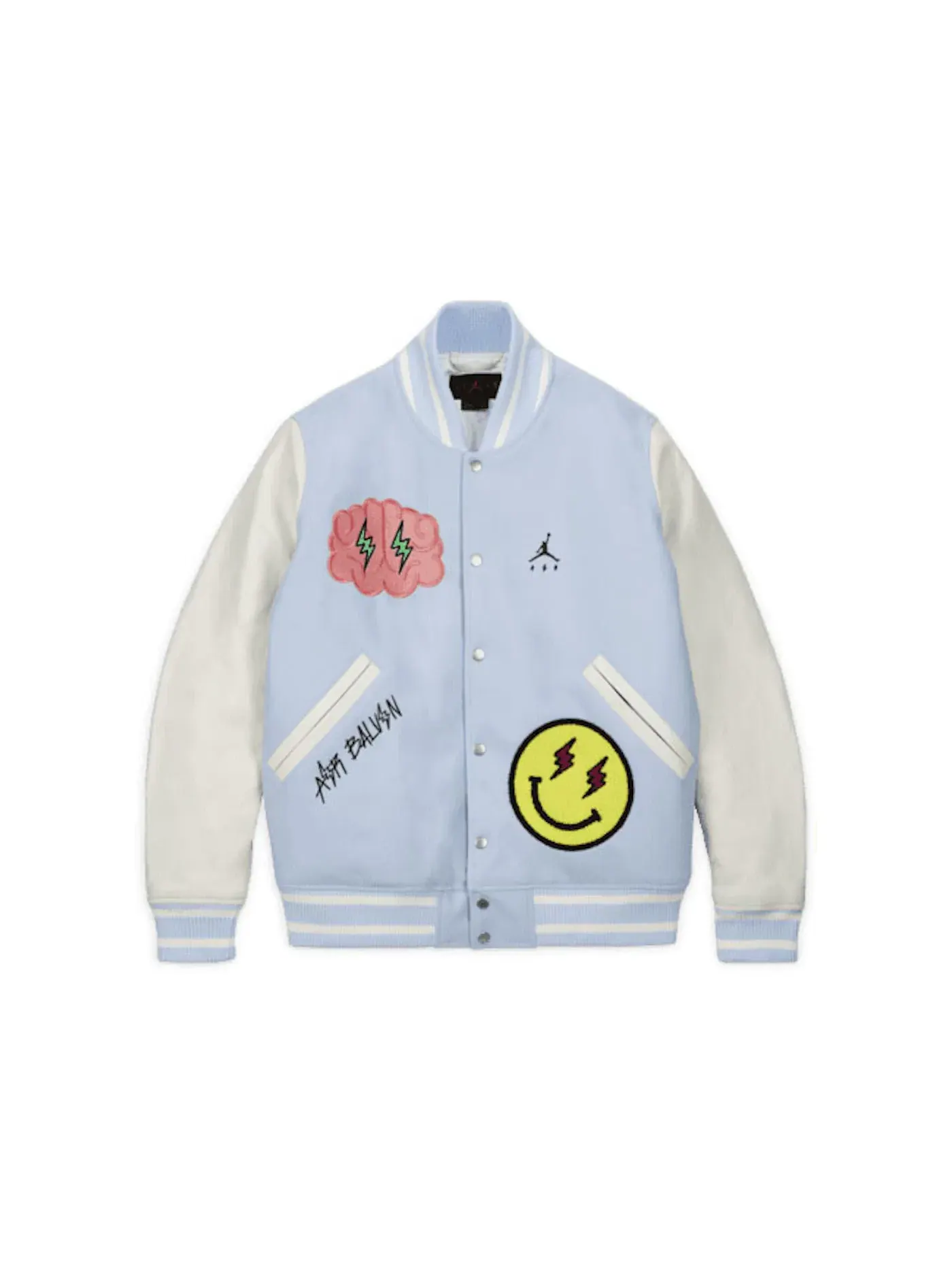 Мужская куртка-бомбер с принтом Jordan x J Balvin Jacket — изображение 1 из 2, белый/синий
