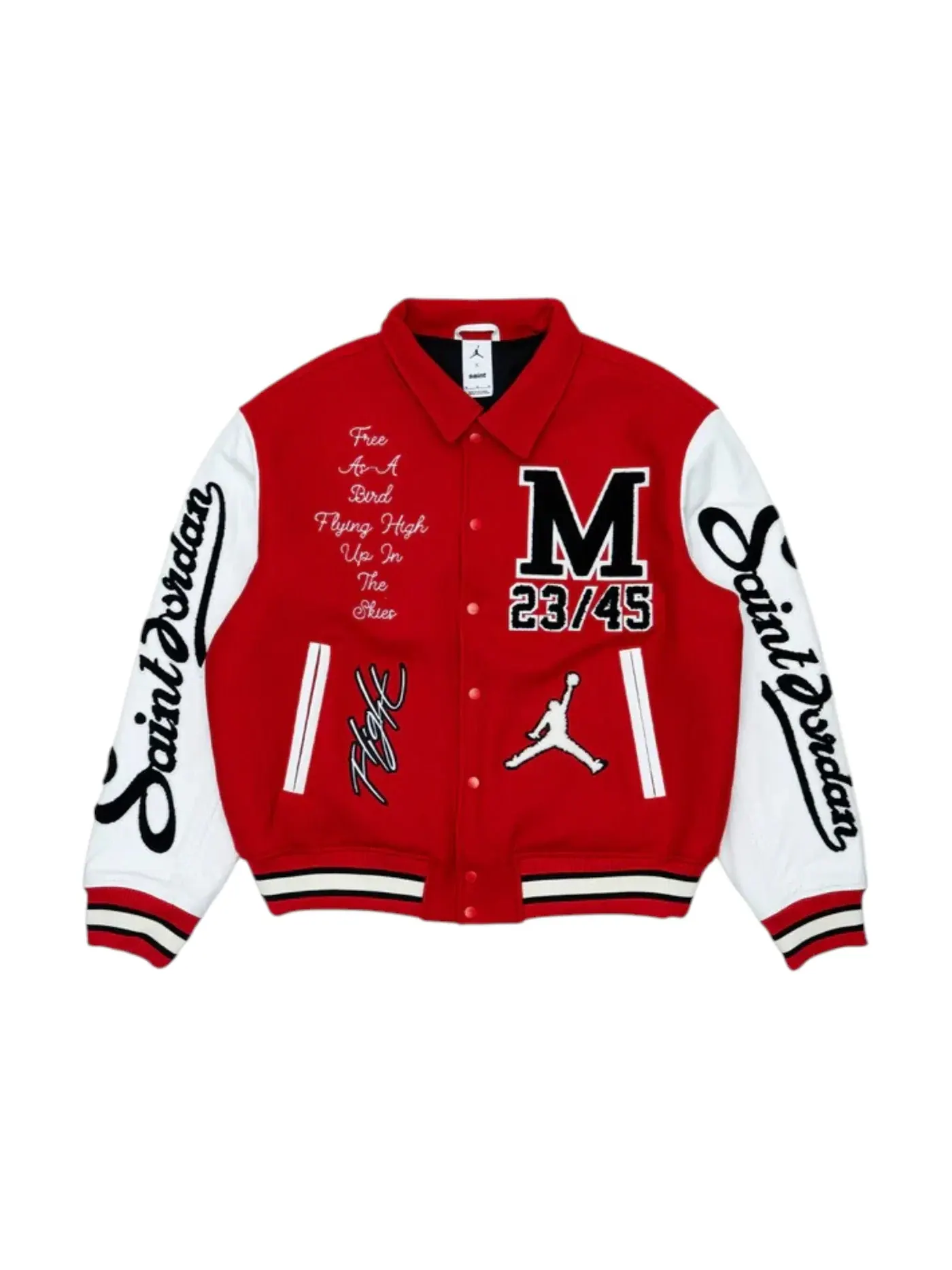 Мужская куртка-бомбер с принтом Jordan x Saint Mxxxxxx Varsity Jacket — изображение 1 из 2, красный белый