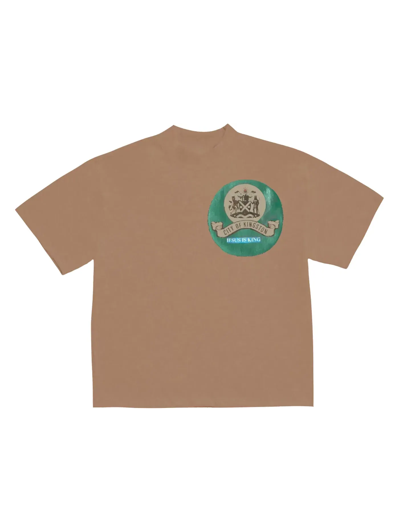 Мужская футболка с принтом Kanye West Jesus Is King Jamaica Seal T-Shirt — изображение 1 из 1, коричневый
