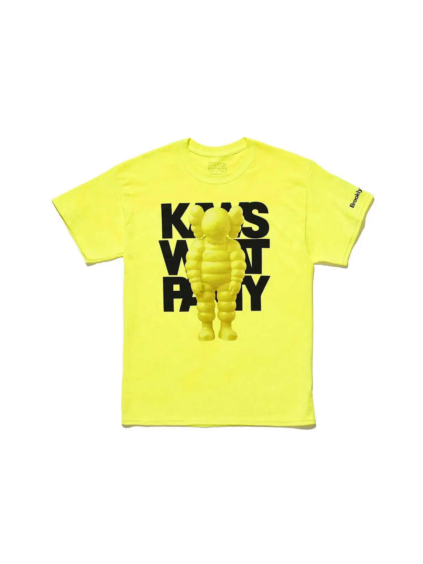 Мужская футболка с принтом KAWS Brooklyn Museum WHAT PARTY — изображение 1 из 1, желтый