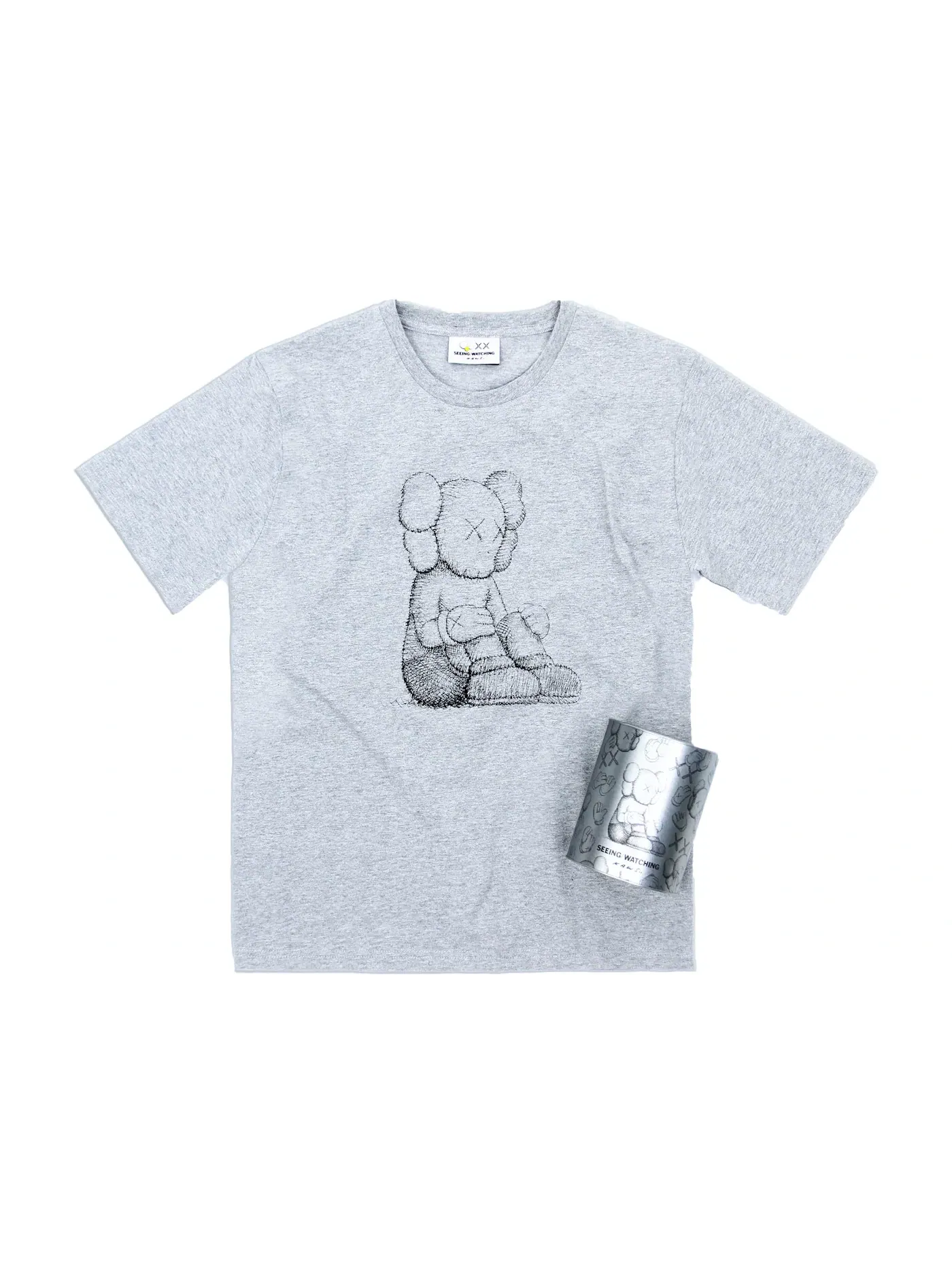 Мужская футболка с принтом KAWS Seeing/Watching Companion Canned Tee — изображение 1 из 1, серый