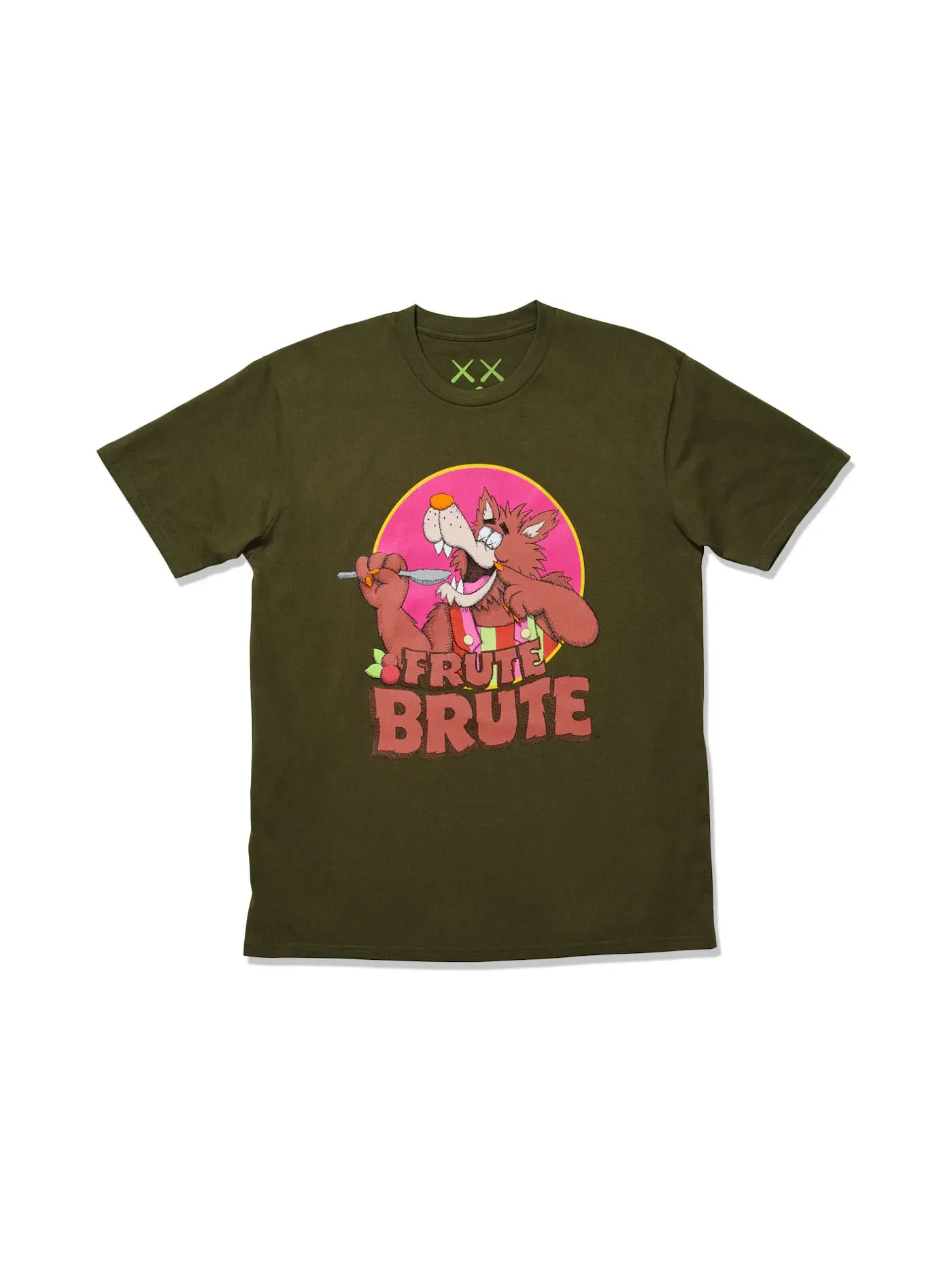 Мужская футболка с принтом KAWS x Monsters Frute Brute T-shirt — изображение 1 из 1, оливковый