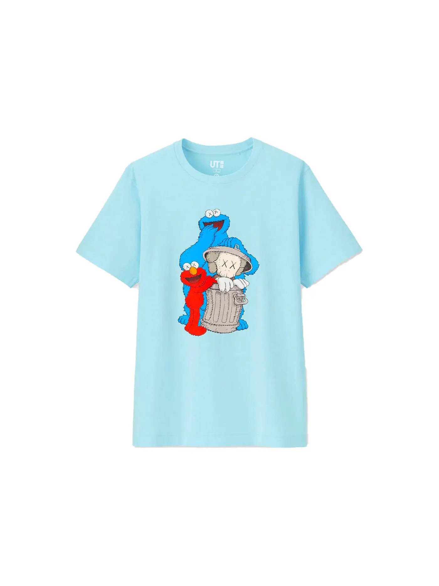 Детская футболка с принтом KAWS x Uniqlo x Sesame Street Companion Trash Can Tee — изображение 1 из 1, светлый синий
