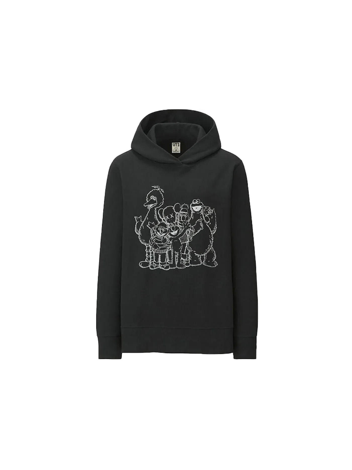 Женская худи с принтом KAWS x Uniqlo x Sesame Street Group #2 Outline Hoodie (US Womens Sizing) — изображение 1 из 1, черный
