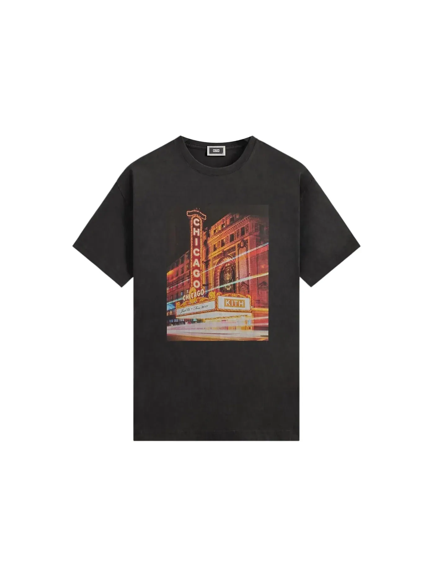 Мужская футболка с принтом Kith Chicago Lights Vintage Tee Black — изображение 1 из 2