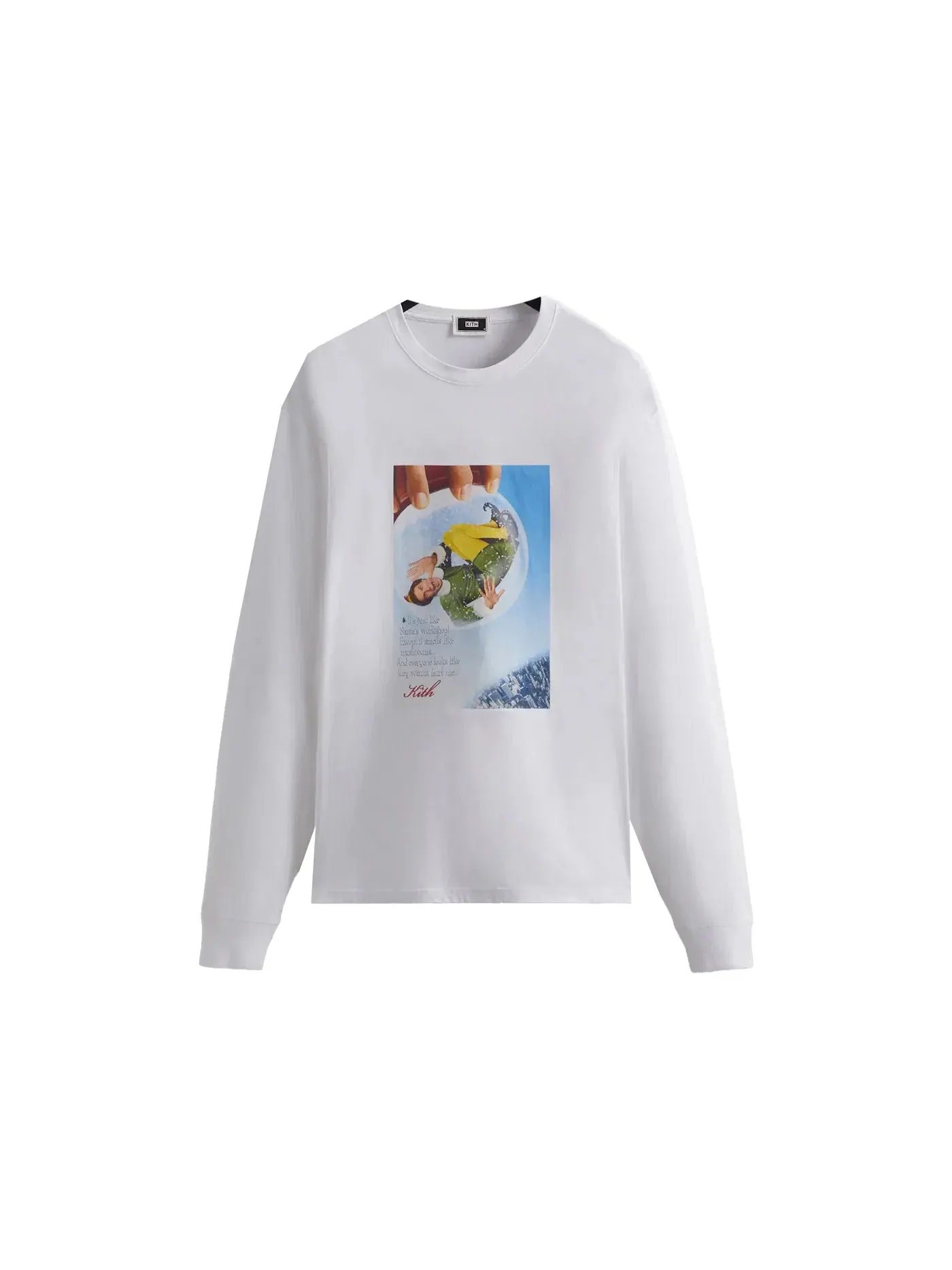 Мужская футболка с длинным рукавом с принтом Kith Elf Snow Globe Tee — изображение 1 из 2, белый