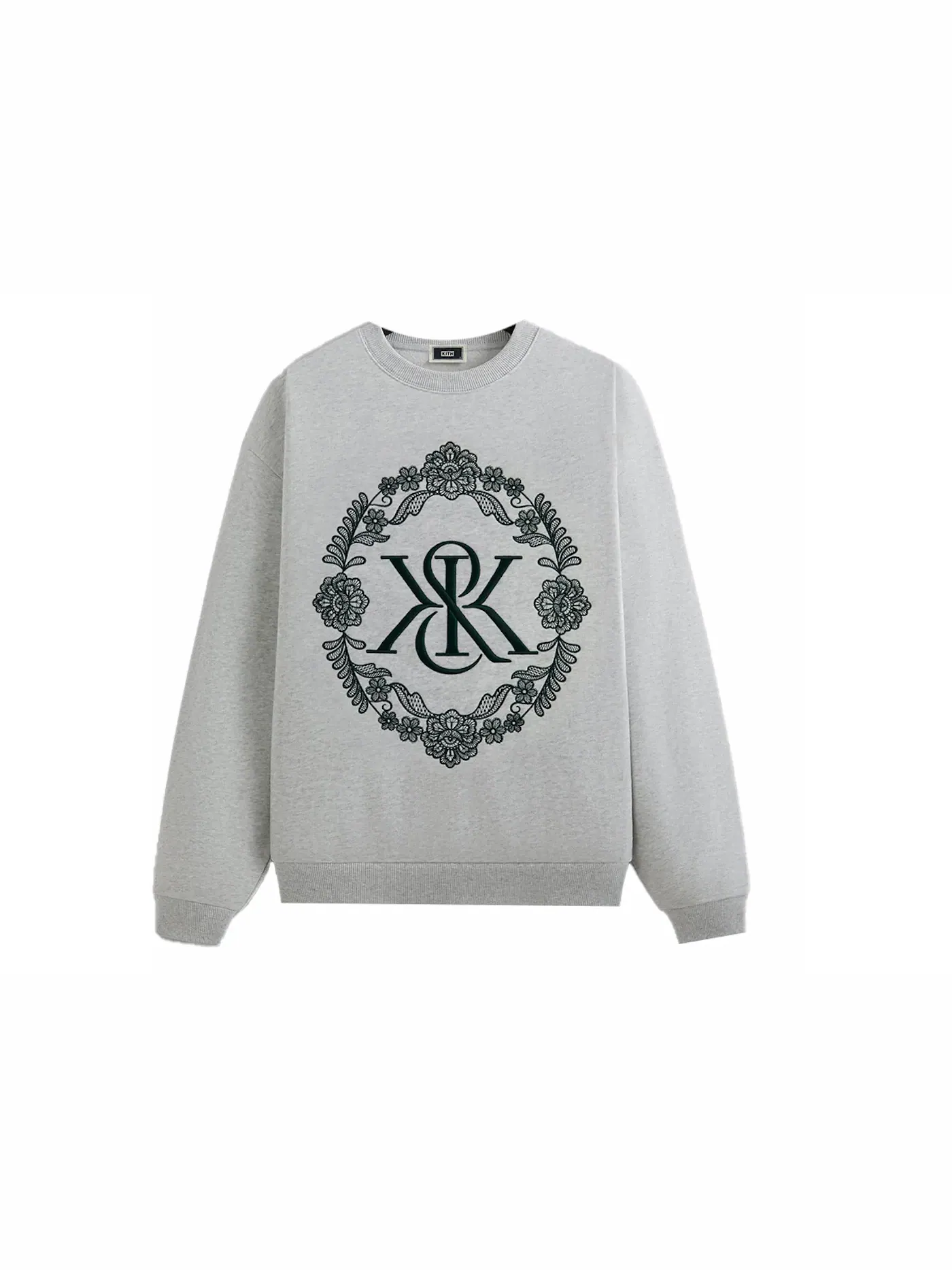 Мужской свитшот с кружевной отделкой Kith Crewneck (FW24) — изображение 1 из 2, светлый серый