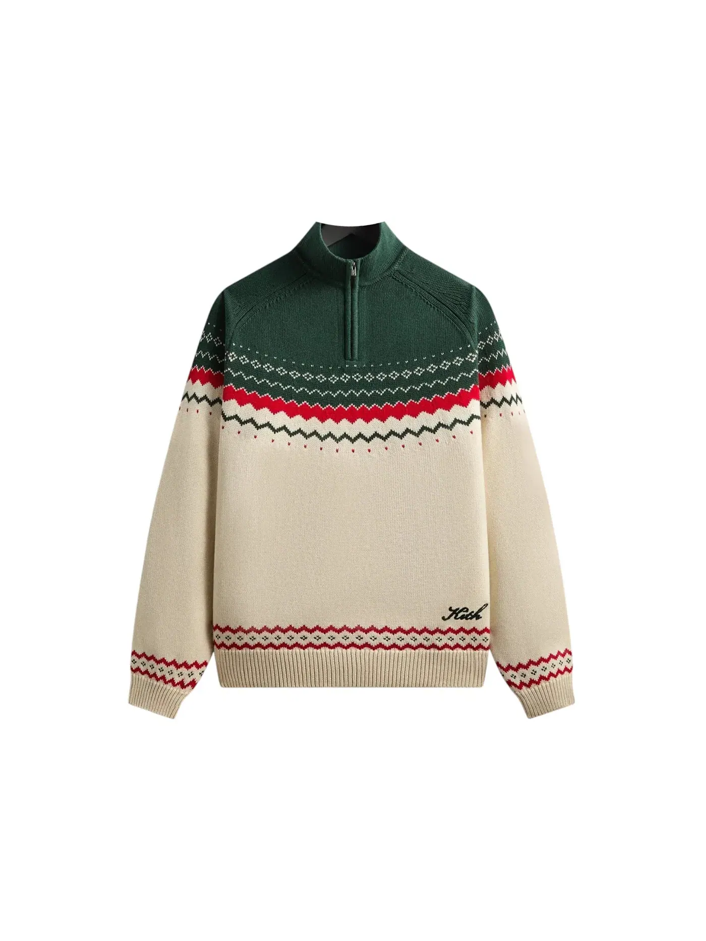 Мужская куртка с принтом Kith Kithmas Serif Fair Isle Rue Wyona Quarter Zip, Heather Oatmeal — изображение 1 из 2