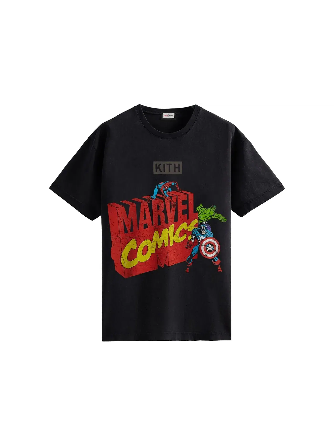 Мужская футболка с принтом Kith Marvel Spider-Man Avengers Vintage Tee — изображение 1 из 2, черный