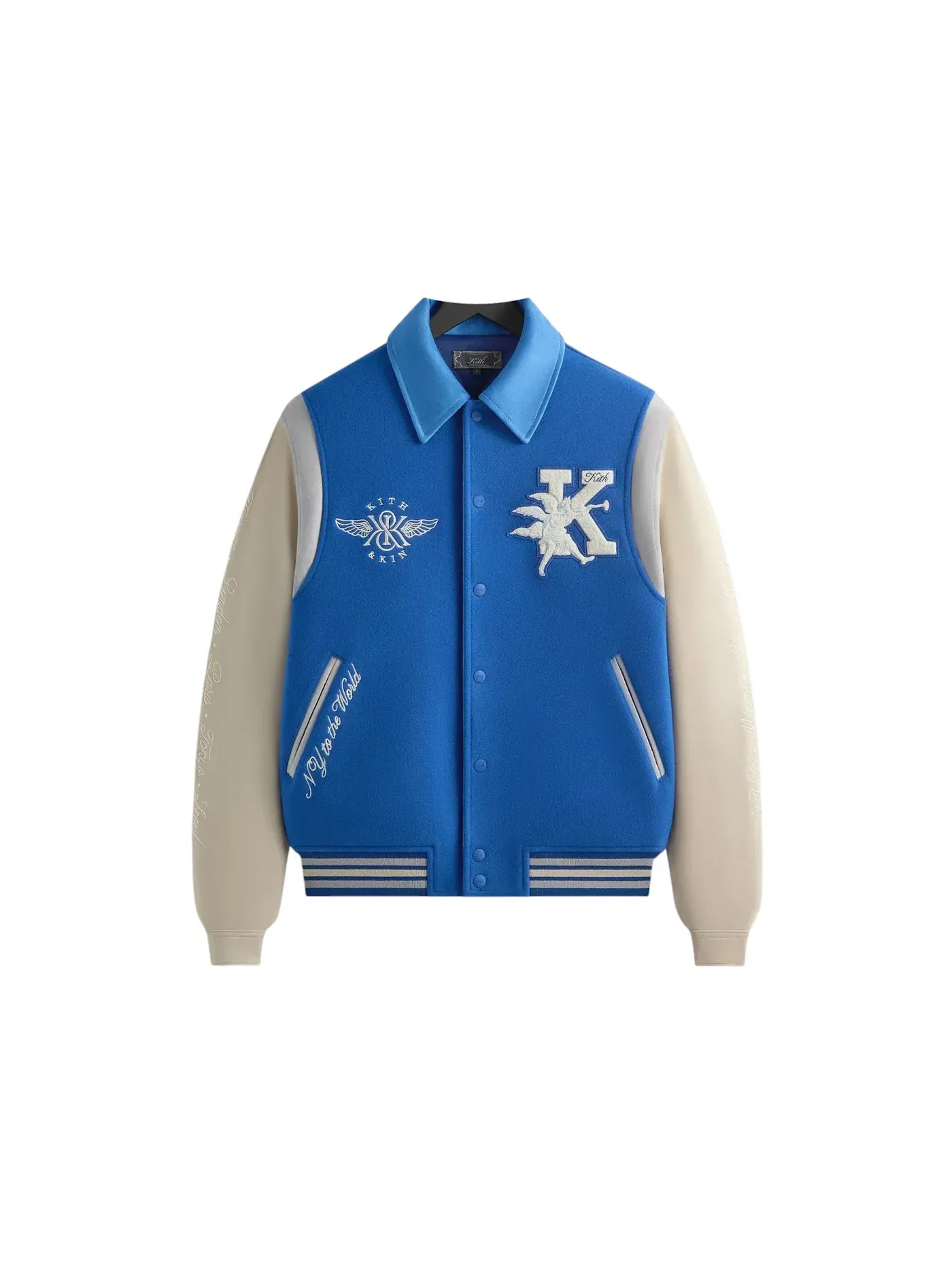 Мужская куртка-бомбер с воротником из микрофибры Kith Wool X Microsuede Varsity Jacket Cyclone, Cyclone — изображение 1 из 1