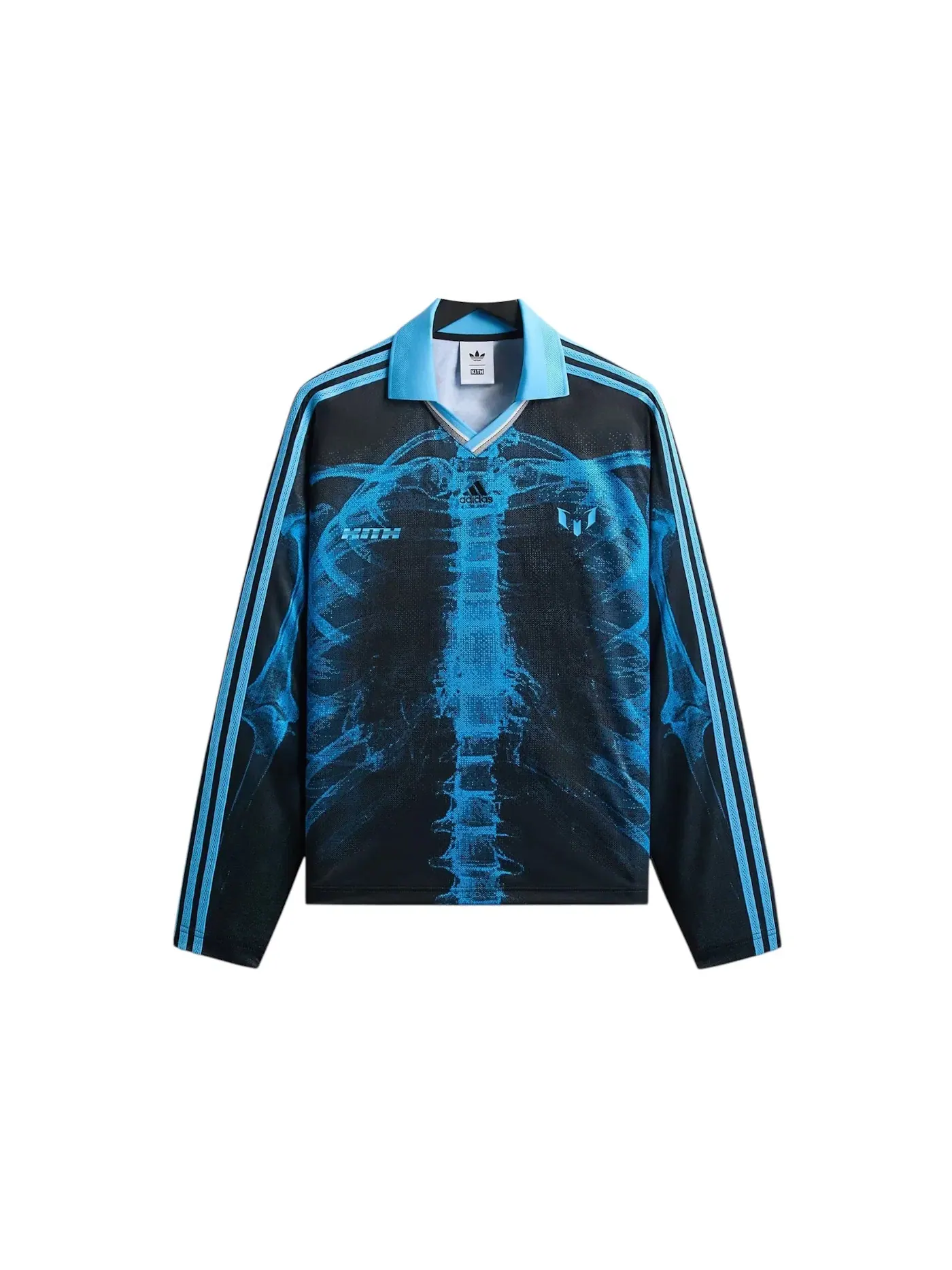 Мужская футболка с длинным рукавом с принтом Kith x Adidas Messi Skeleton Goalkeeper Tee — изображение 1 из 2, черный/синий
