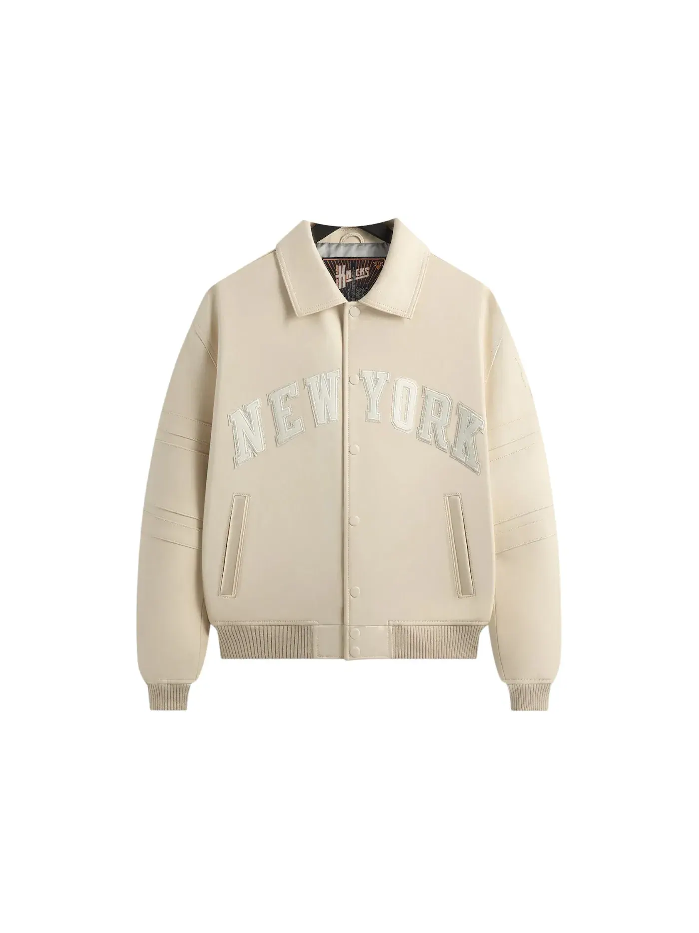 Мужская куртка-бомбер с принтом Kith x Avirex x New York Knicks Patrick Ewing Legend Jacket, Sandrift — изображение 1 из 2